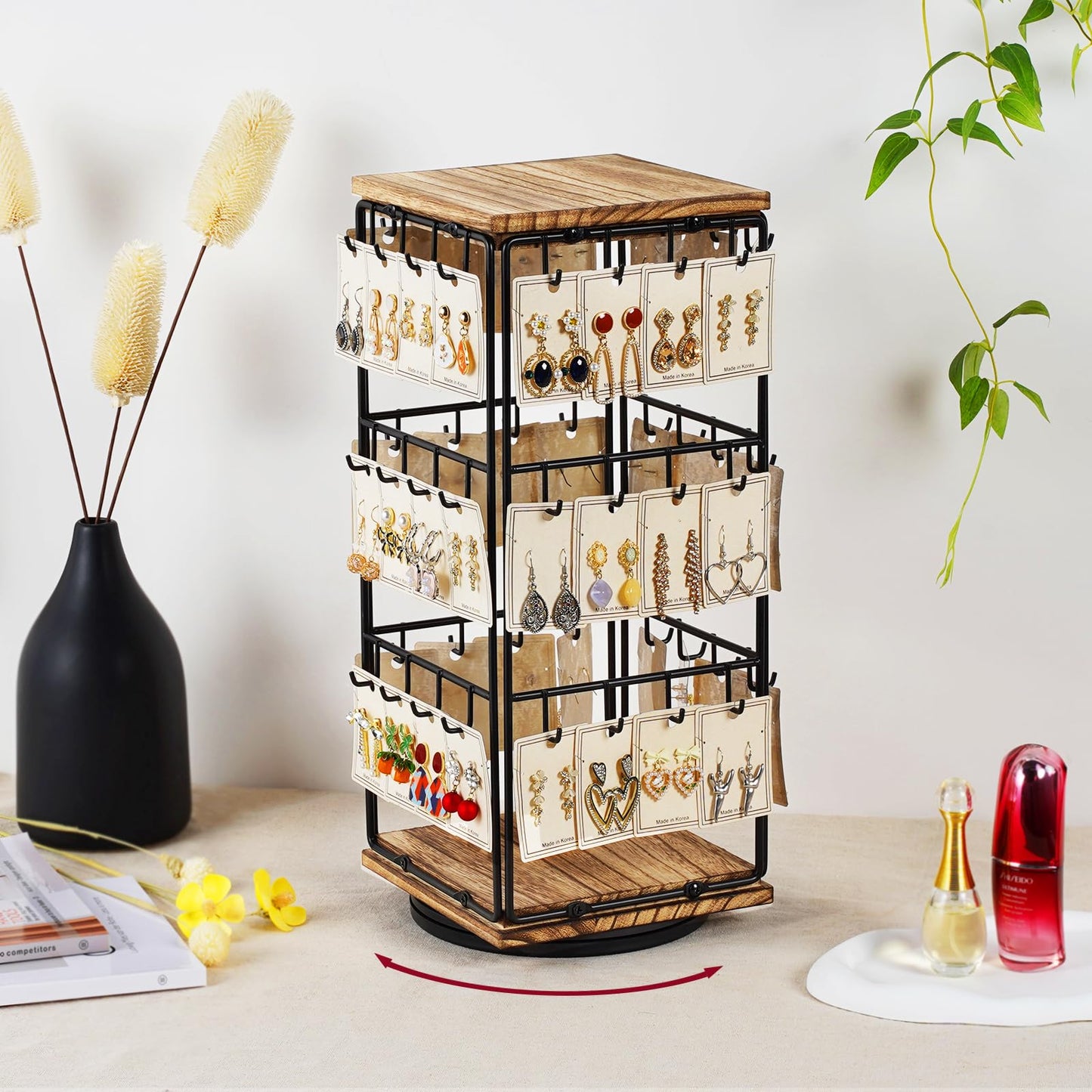Yoimori 360 Rotating Earring Display Stands for Selling, Earring Rack Display Holder Organizer Stand, Jewelry Display for Vendors Selling Earring Cards, Necklaces, Bracelets, Hair Accessories
