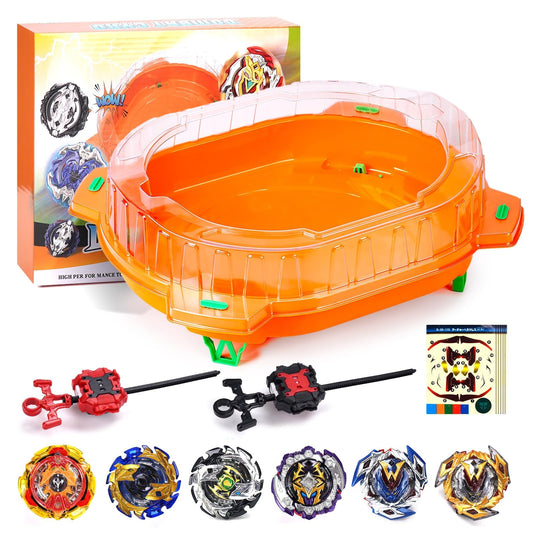 Burst Battling Top Toy, Stadium Set, 6 Spinning Tops, 2 Launchers and 1 Arena, Birthday Gift Boys Toys for 6+ Year Old (Orange)