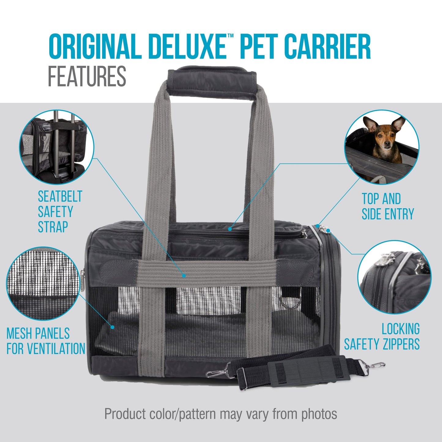 Sherpa Original Deluxe Travel Bag Pet Carrier, Airline Approved & Guaranteed-On-Board - Mesh Panels & Spring Frame, Locking Safety Zippers, Machine Washable Liner - Charcoal Gray, Medium