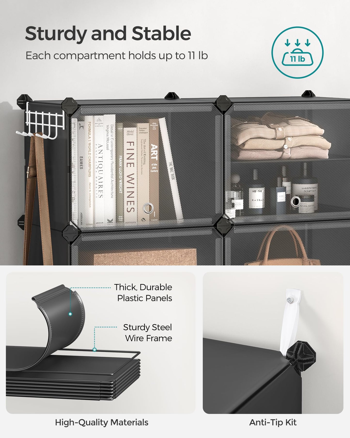 SONGMICS Shoe Rack Organizer, 10-Tier Shoe Storage Cabinet for Closet and Entryway, Holds 40 Pairs of Shoes, Adjustable, Ink Black and Trasparent ULPC035B01