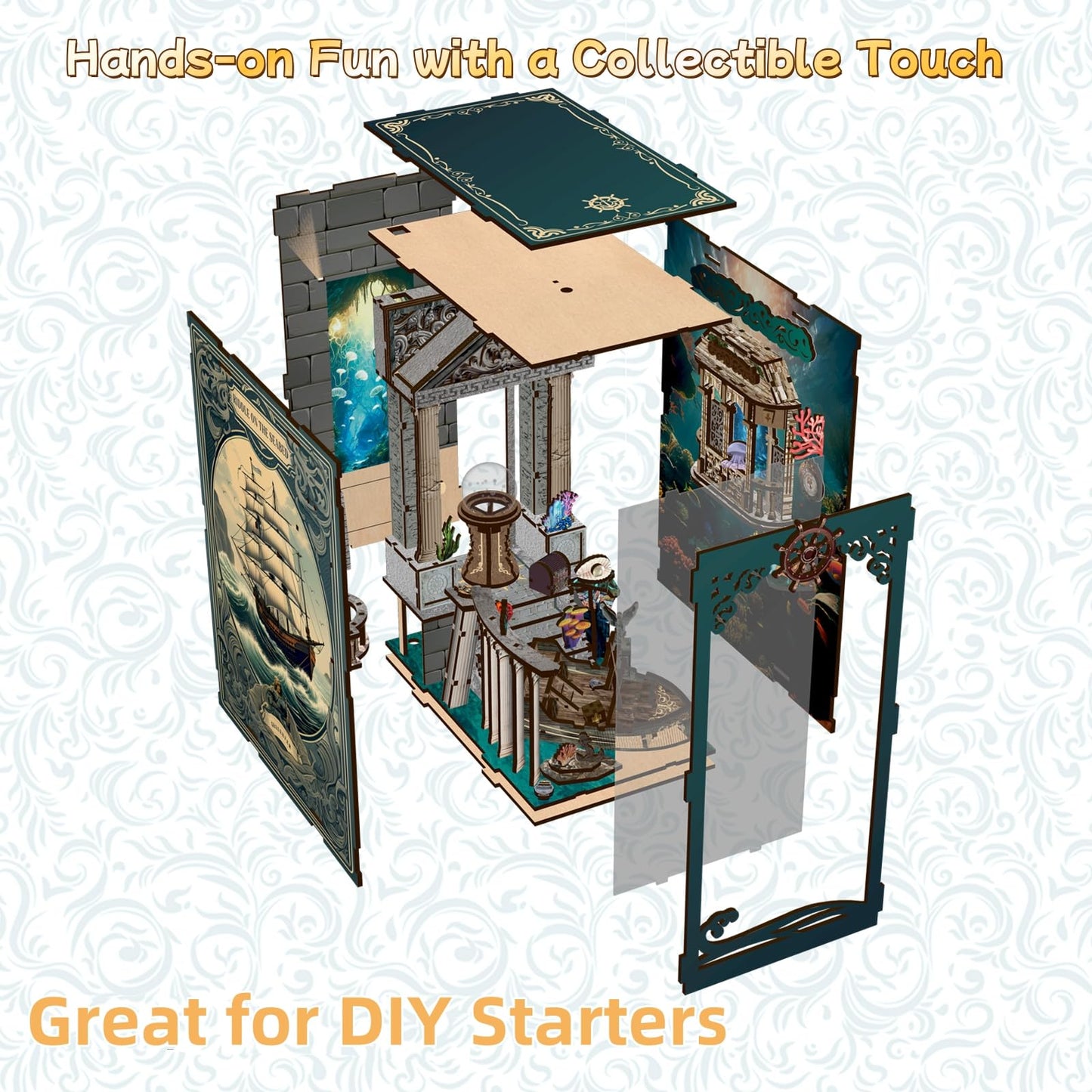 MOSTCLOUD Book Nook Kit, DIY Miniature Dollhouse Booknook Kit with LED Light, 3D Wooden Puzzle Bookend, Bookshelf Decor, for Adults Teens, Theme: Mystery Beneath The Sea