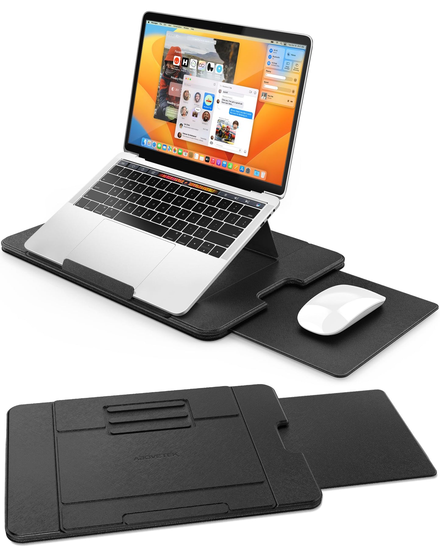 AboveTEK Adjustable Laptop Lap Desk, Portable Lap pad Workstation with Retractable Mouse Pad | 3 Ergonomic Angles, PU Leather Non-Slip Surface, Heat Shield, for Bed, Sofa, Travel