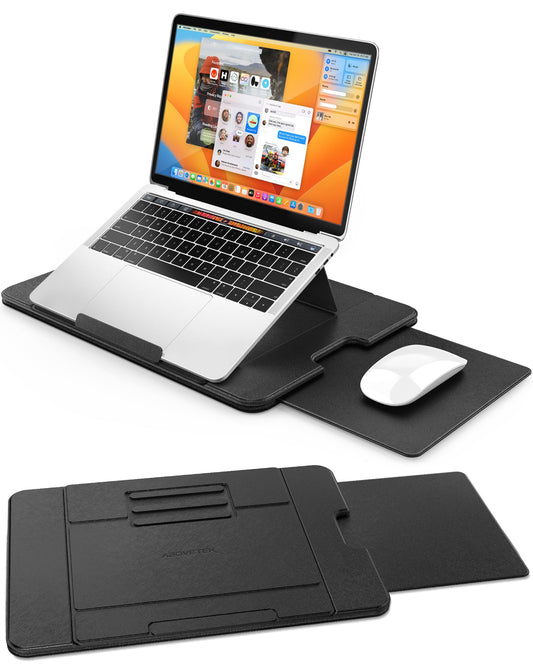 AboveTEK Adjustable Laptop Lap Desk, Portable Lap pad Workstation with Retractable Mouse Pad | 3 Ergonomic Angles, PU Leather Non-Slip Surface, Heat Shield, for Bed, Sofa, Travel