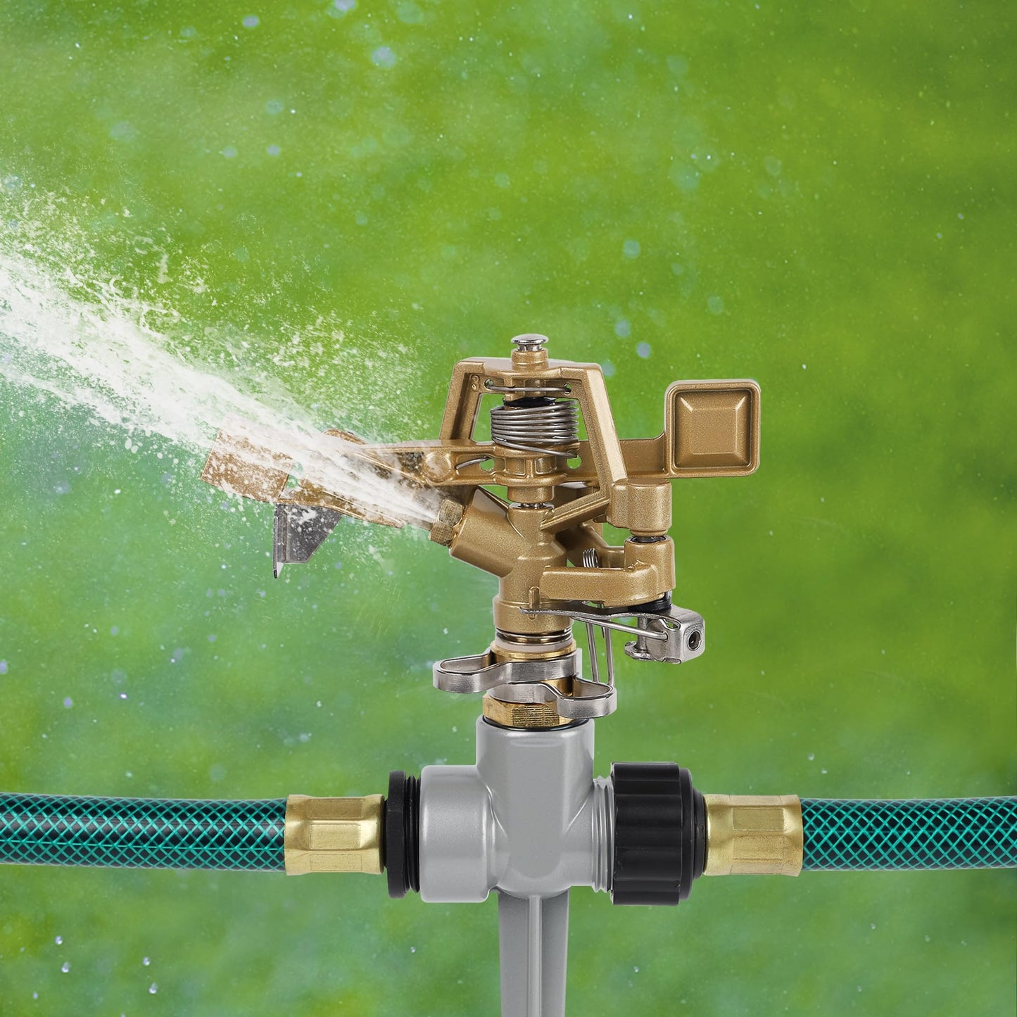 Biswing 2 Pack Brass Impact Sprinklers with Stand (Spike), Heavy Duty Lawn Head on Zinc Alloy Spike Base, Adjustable Watering Sprinkler for Large Area Grass Yards Patio Garden Irrigation