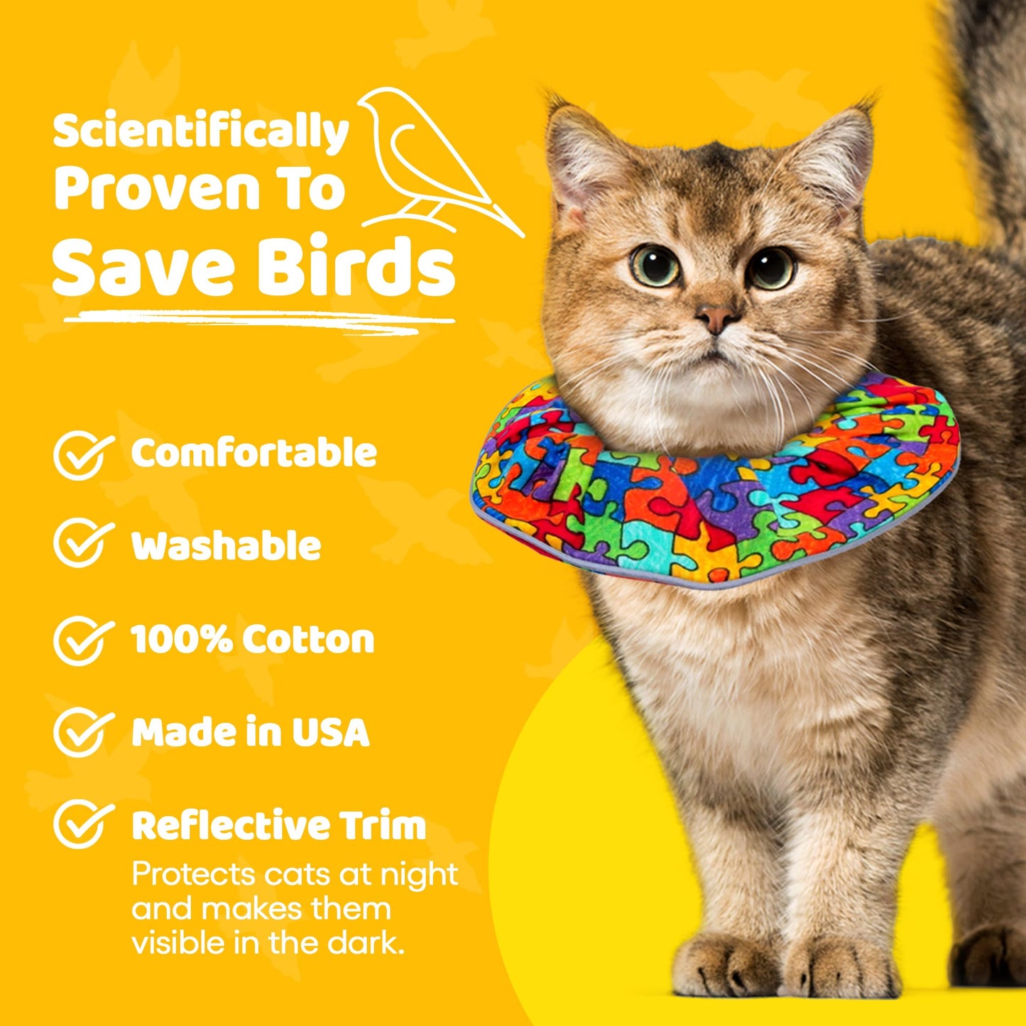Birdsbesafe® Cat Collar Cover - Bird Warning Collar, Scientifically Proven to Prevent Bird Catching, Includes 2 Covers and 1 Breakaway Collar