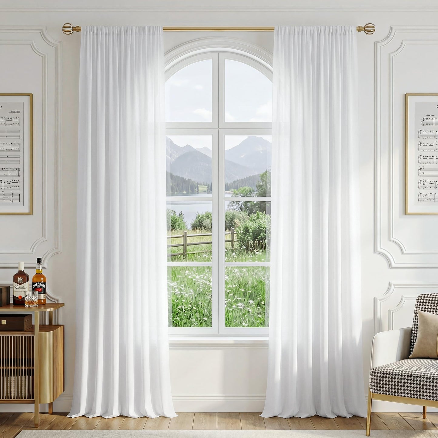 FMFUNCTEX Sheer Off White Curtains for Bedroom, Semi Sheer Airy Curtains 84 Inches Long for Living Room, Faux Silk Light Filtering Non-See-Through Privacy Window Drapes, Rod Pocket 2 Panels Set