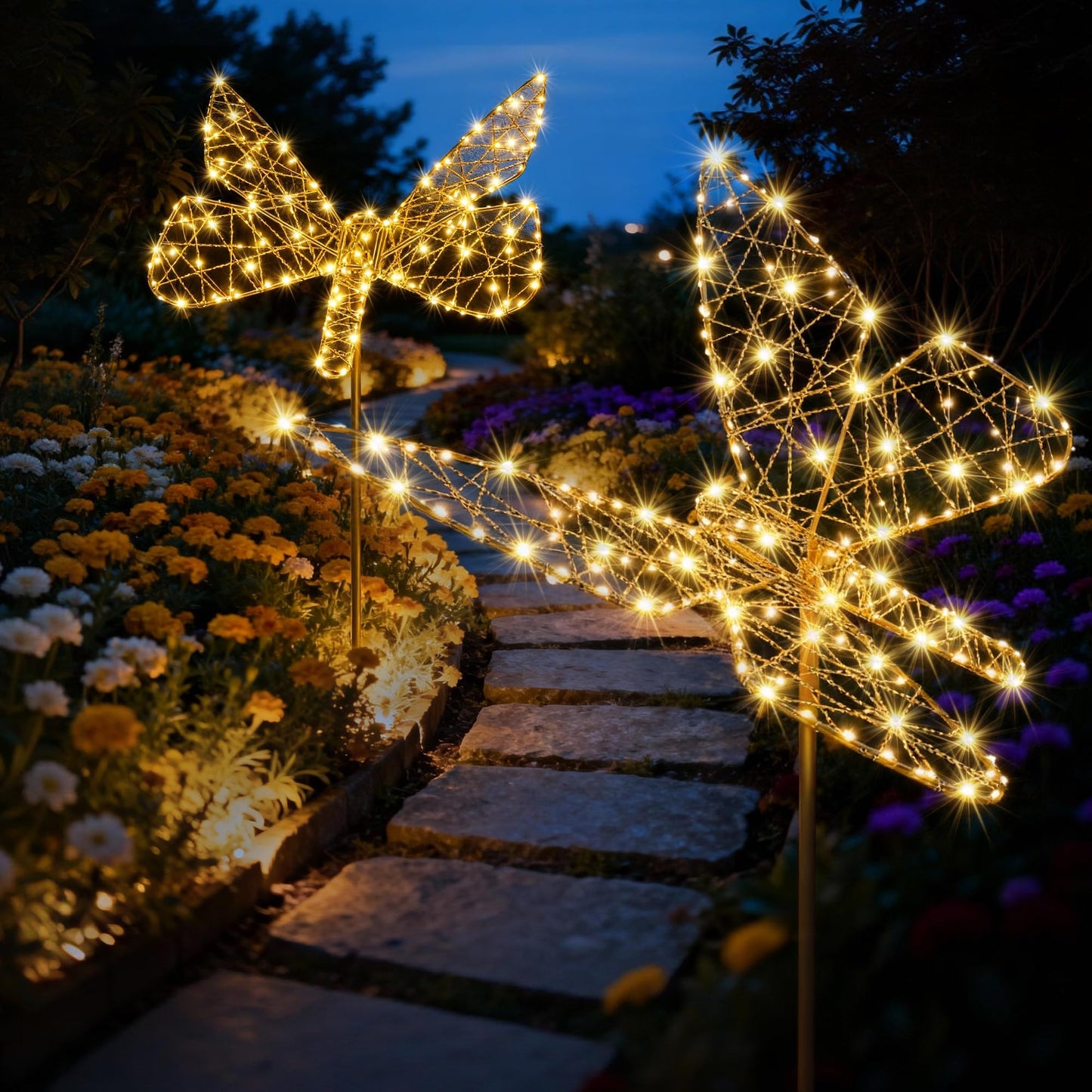 Solar Lights Outdoor - Solar Garden Lights Butterfly Decor with 240LED, Solar Powered Iron Waterproof Easy to Install for Pathway Garden Decorations Patio Decor Yard Decoration
