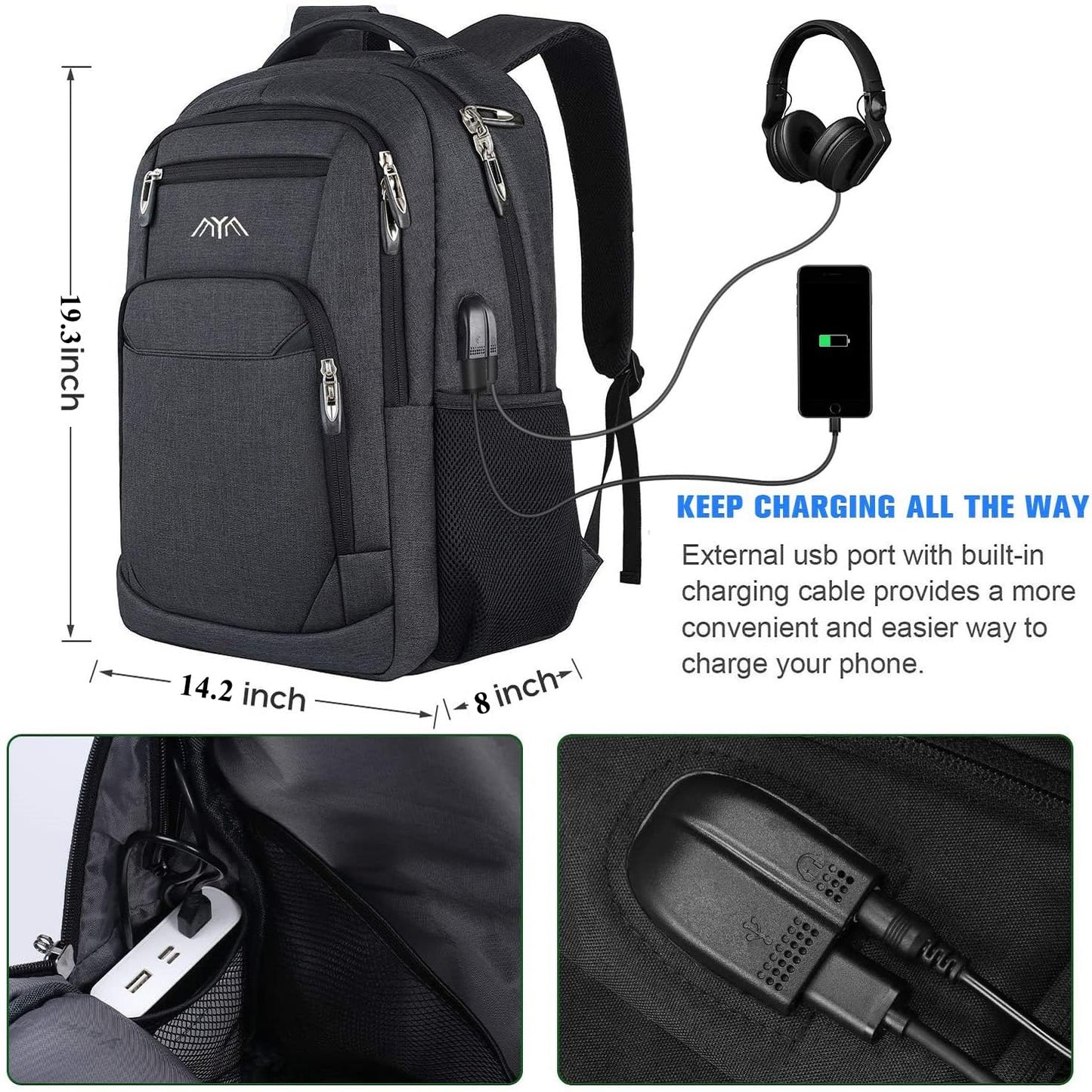 17.3inch Laptop Backpack for Men and Women with Computer Compartment & USB Charging Port,Back Pack for Travel Business Work University,School Backpack for Teen Boys,Sac a Dos Ordinateur Portable