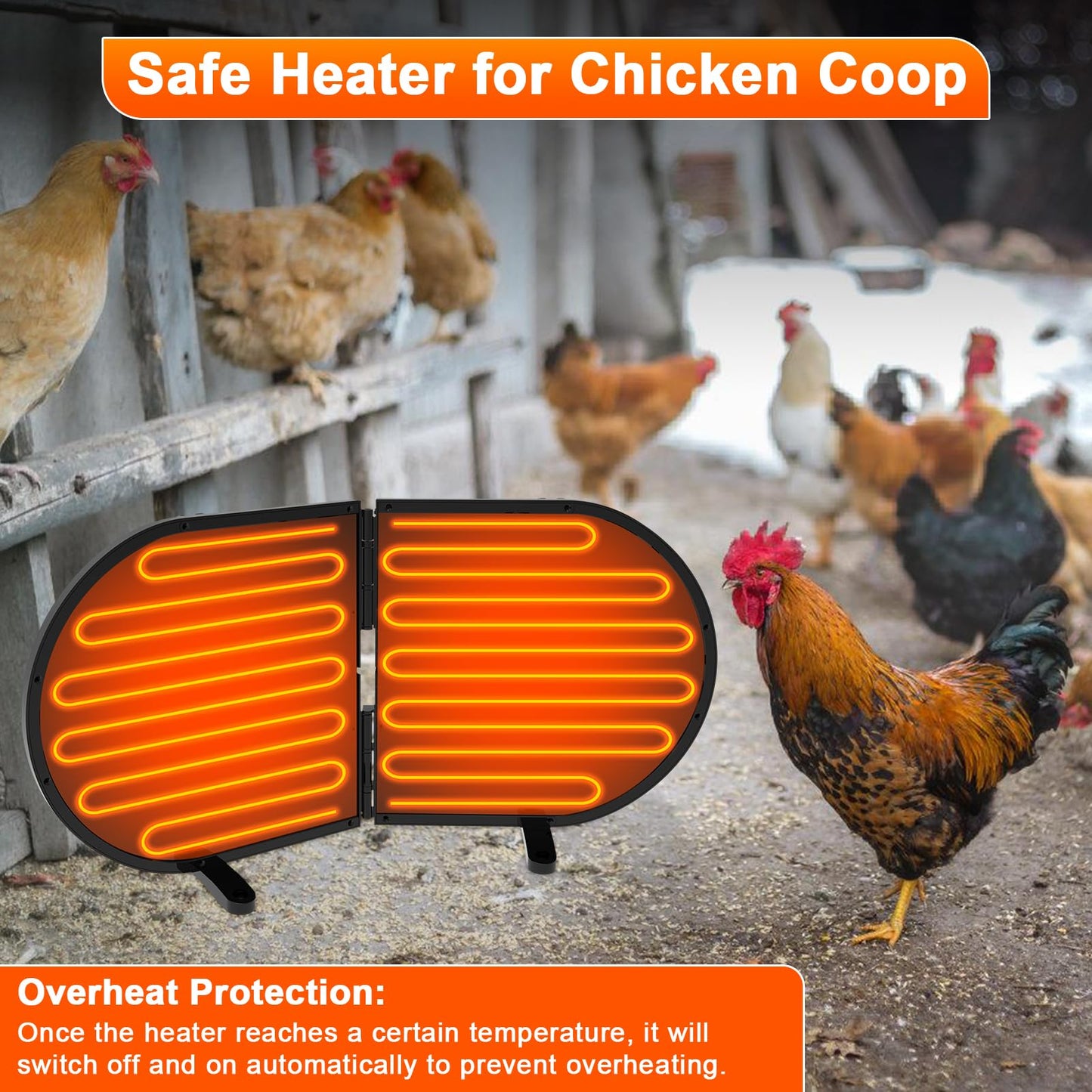 Alpcouts Chicken Coop Heater for Winter, Foldable Flat-Panel Radiant Heater for Chicken Coop with Timer & Temp Adjustable, Smart Large Chick Heaters with 2 Heating Plates for Chick Kitten Pet Animal.