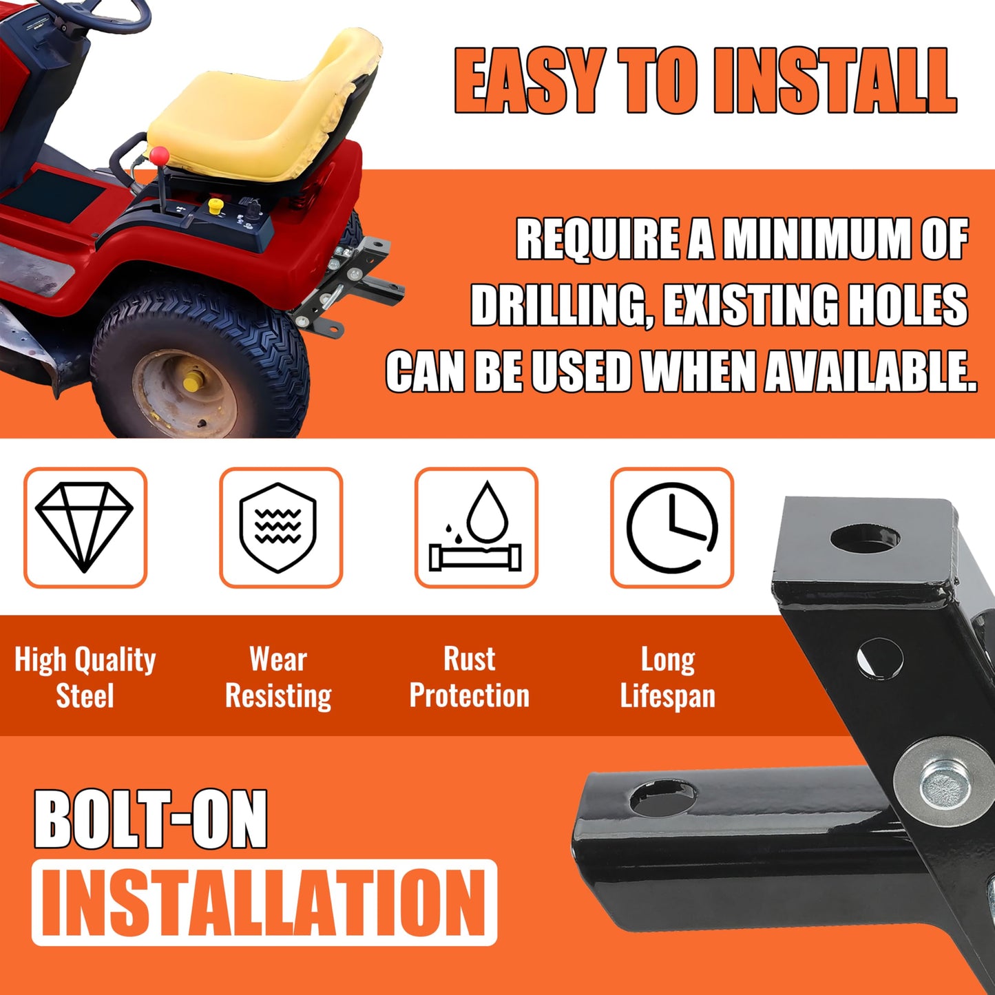 ECOTRIC Heavy Duty Adjustable Lawn Mower Trailer Towing Hitch, Garden Tractor Hitch Steel Compatible with John Deere Cub Cadet Craftsman
