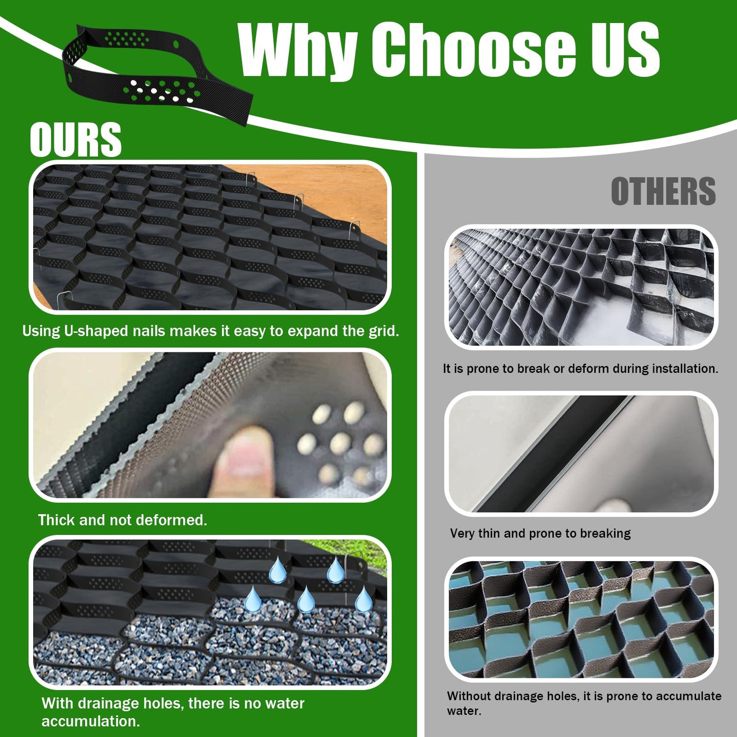 2" Thick Gravel Ground Grid 6.5ft x 16.5ft - Geo Grid Driveway Stabilization Grids, Gravel Retainer Grid 1885 LBS Per Sq ft, Geocell Geogrid for Walkway Driving RV Parking Slopes and Garden