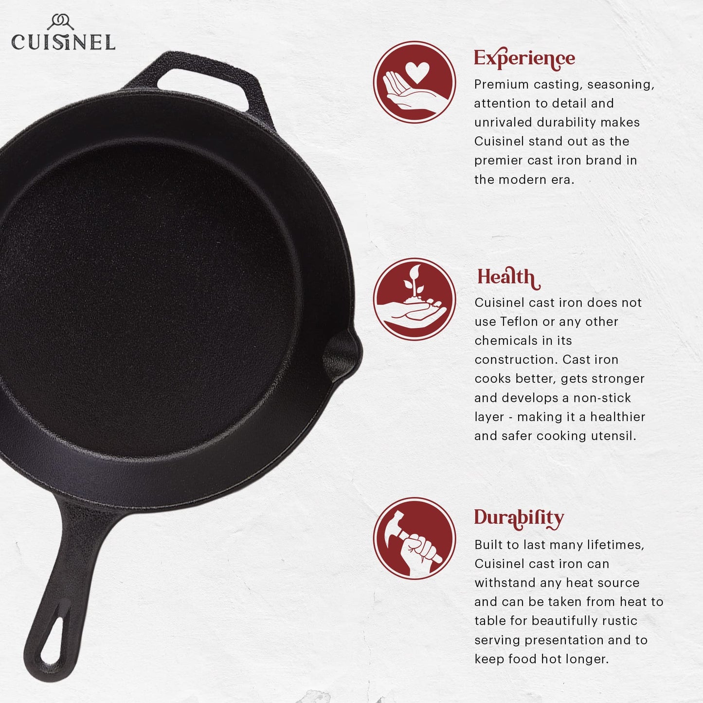 Cast Iron Skillet Set - 8" + 10" + 12"-Inch Pre-Seasoned Frying Pans + Silicone Handle Grip Covers - Indoor/Outdoor, Oven, Grill, Stovetop, BBQ, Fire and Induction Safe Kitchen and Camping Cookware