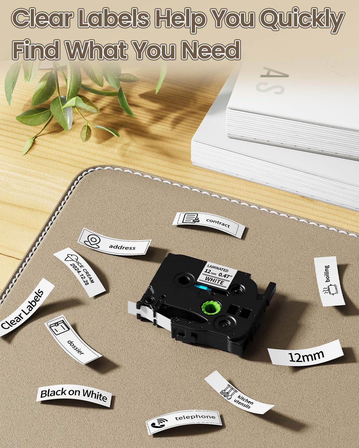 Greateam Tze-231 Label Maker Tape 12mm, Compatible with Tze Tape 12mm Black on White for Brother P Touch Label Maker D210 PTH110/BP H200/BP D220 D200 H100 Label Makers, 10 Pack