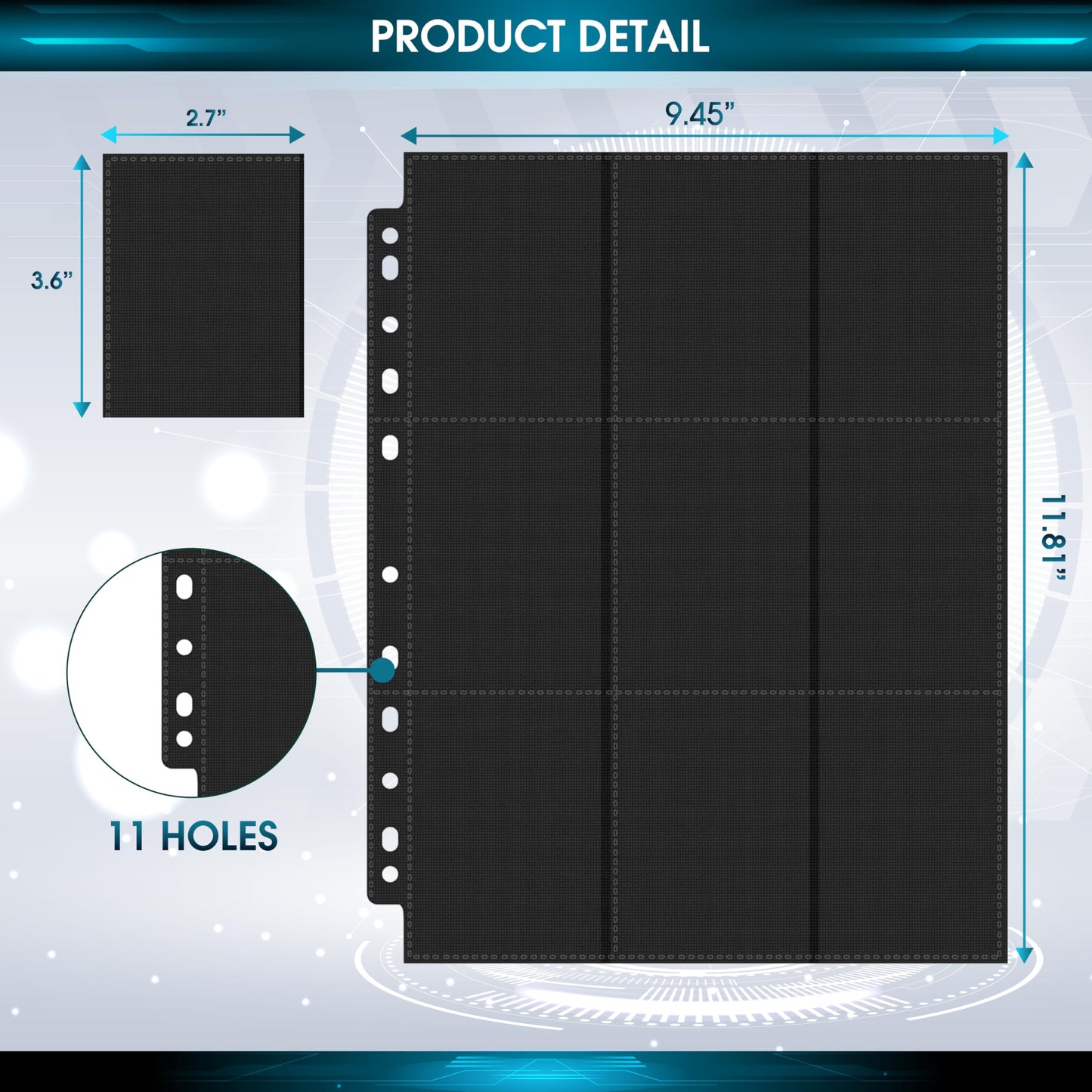 ROTHRATHER 100 Pack 1800 Black Pockets Trading Card Sleeve Pages - Baseball Card Sleeves for 3 Ring Binders - Standard Size Sheet Protectors for Trading, Sports, Game, and Photo Cards