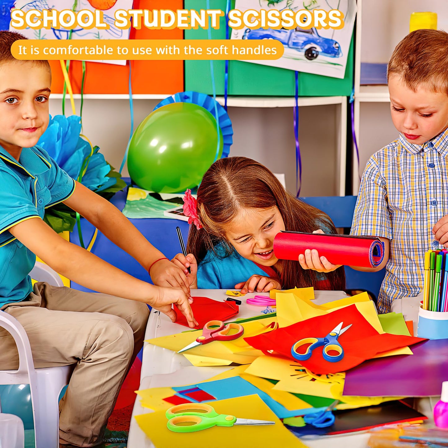 60 Pack Scissors, 5 inch School Scissors All Purpose Left Handed Scissors Bulk with Stainless Steel Blunt Tip Blades and Comfort-Grip for Classroom Office Home