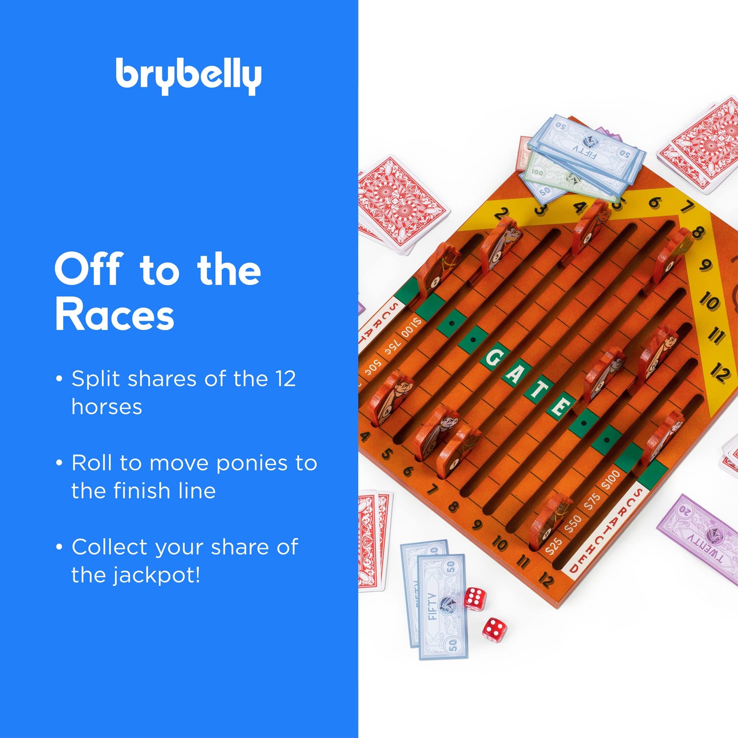 Brybelly Derby Day | Horse Racing Board Game | Family and Adult Vintage Race Game Great for Parties and Low-Stakes Gambling | Includes Game Board, Deck of Cards, Pair of Dice and Paper Currency