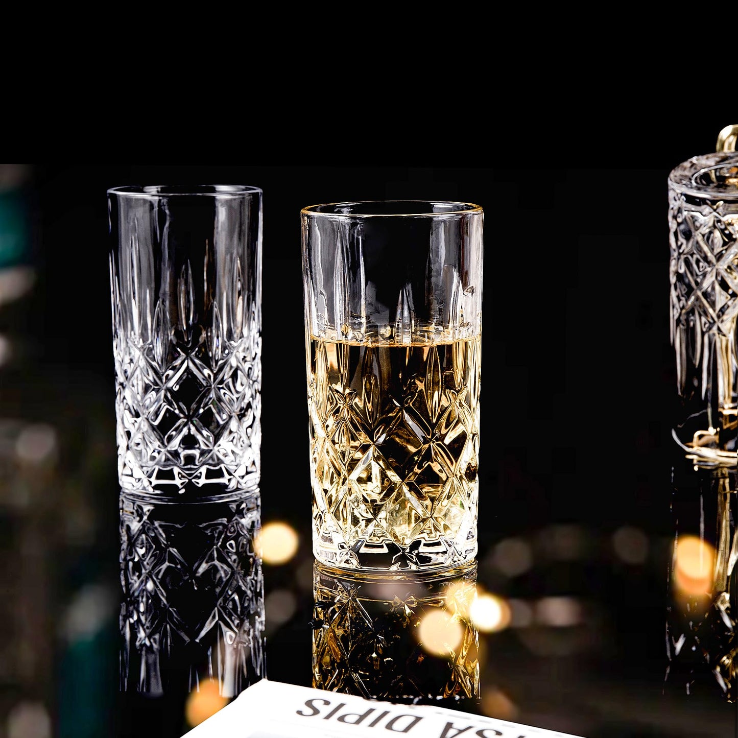 Binsakao Highball Glasses Collins Tall Beverage Set of 6, 423ml Cups Glassware for Drinks, Water, Beer, Soda (Heavy Weight)