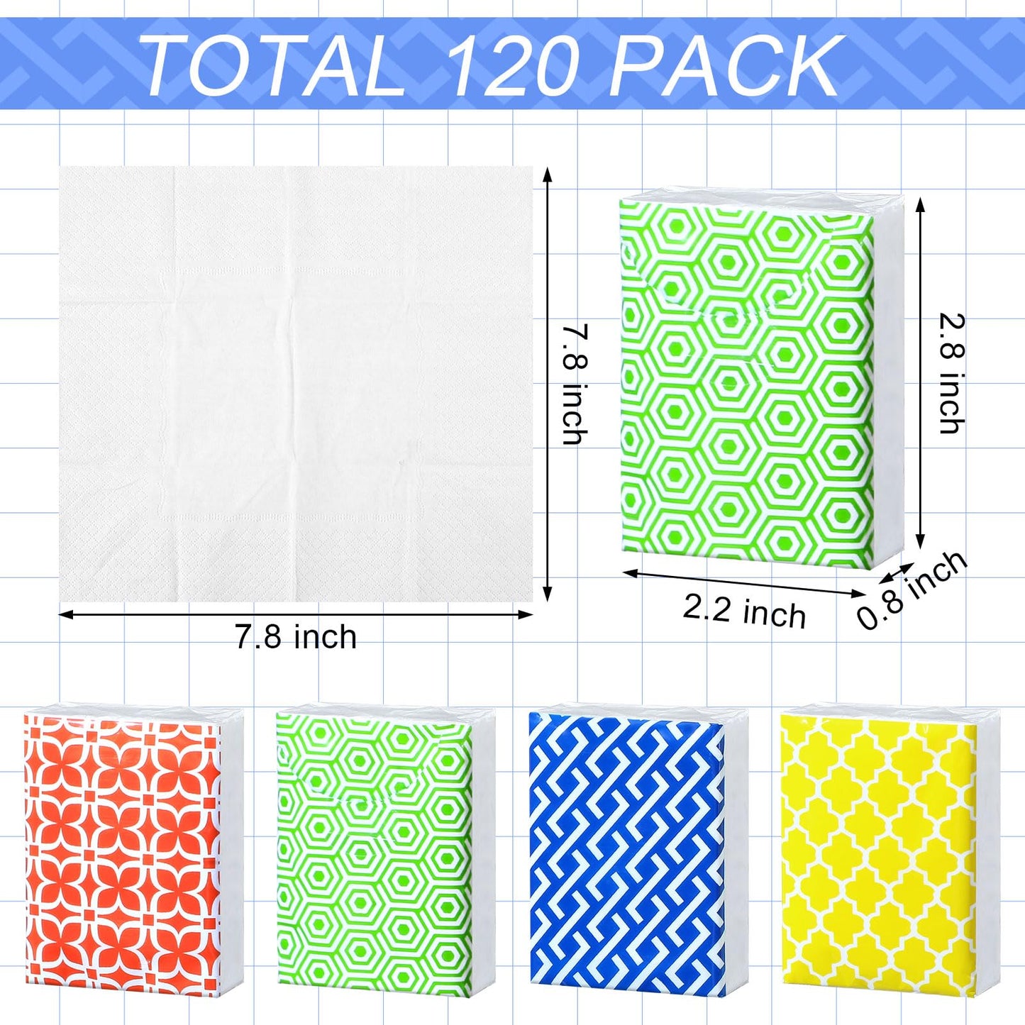 Yinder 120 Packs Travel Size Pocket Tissues 3 Ply Facial Paper Bulk Geometric Small Wallet Tissues for 2026 Graduation Business Trip Ceremony School Classroom Office Car Wedding Party Supplies(Modern)
