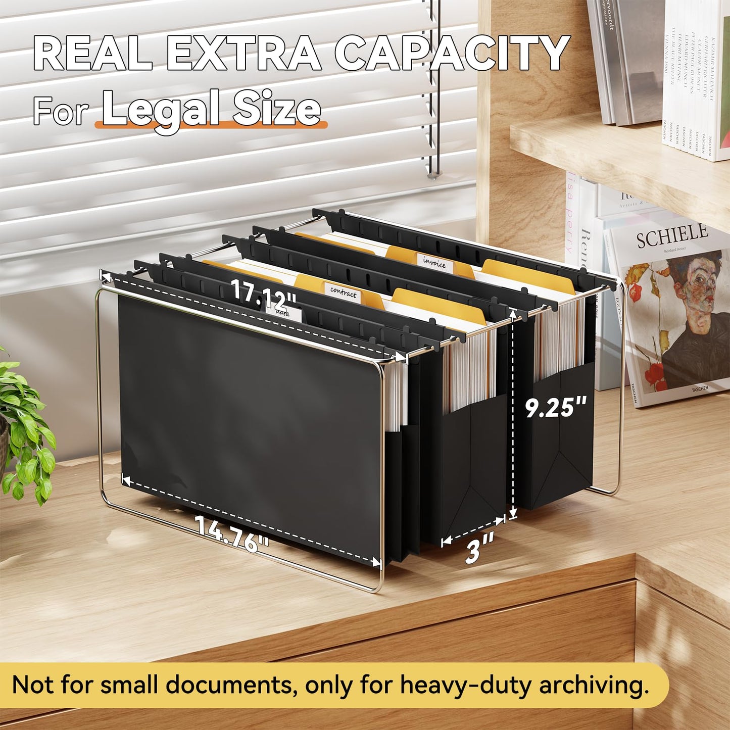 NORDUN Plastic Legal Hanging File Folders Extra Capacity,3" Expanding Pocket Legal Size,Expandable Large Black Hanging Folders with Tabs,Heavy Duty Filing Cabinet Folder for Bulky Files,6 Pack