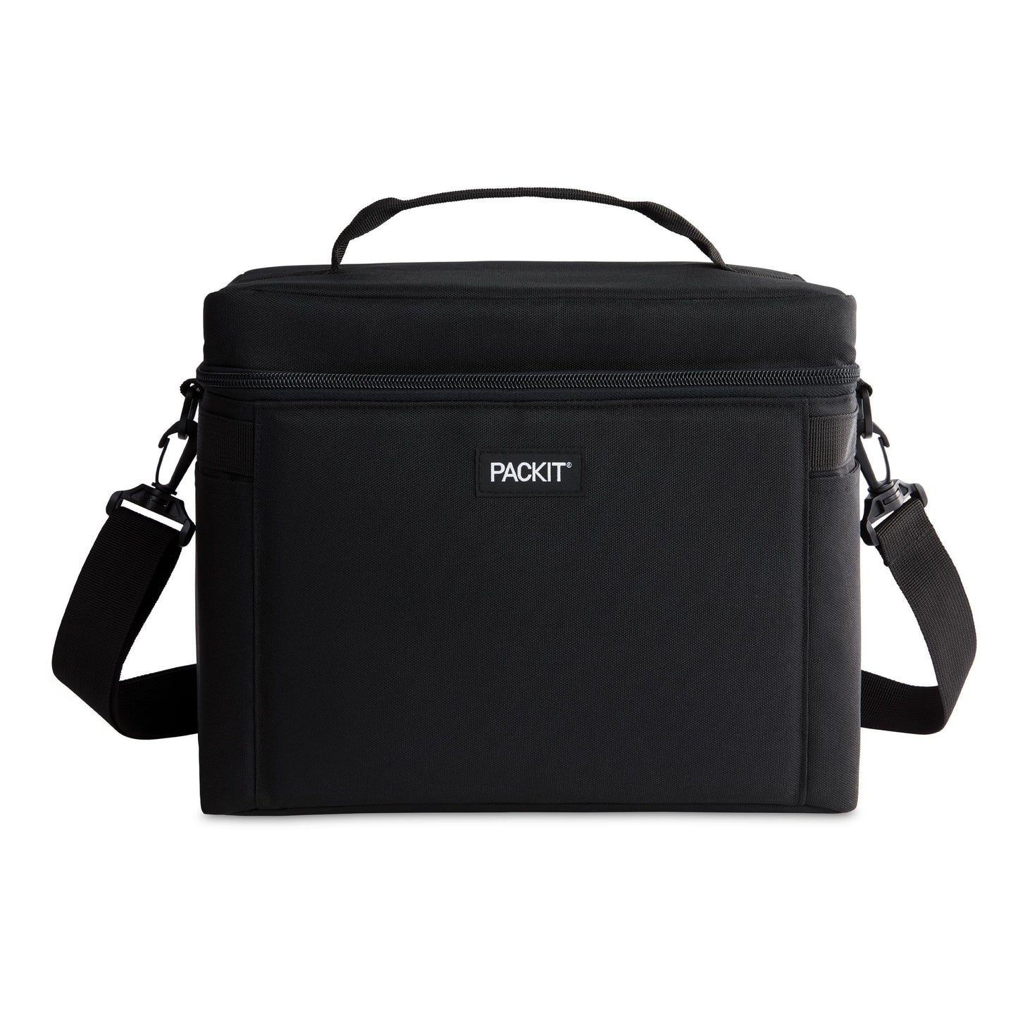 PackIt Freezable Newport Cooler, Black, Collapsible, Reusable, Built with ECOFREEZE® Technology, Wide Top Opening, Double Zip Closure, with Adjustable & Removable Shoulder Straps for Easy Carrying