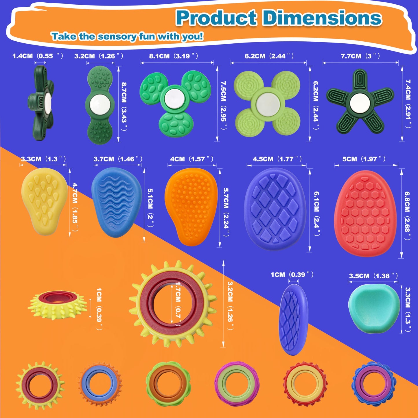 LIHBCAIYI Fidget Toys 16Pcs Sensory Worry Stone Kits Fidget Spinner Rings for Kids Adults Anxiety Stress Relief Autism ADHD Calm Down Toys Quiet Fidgets for Classroom Prizes