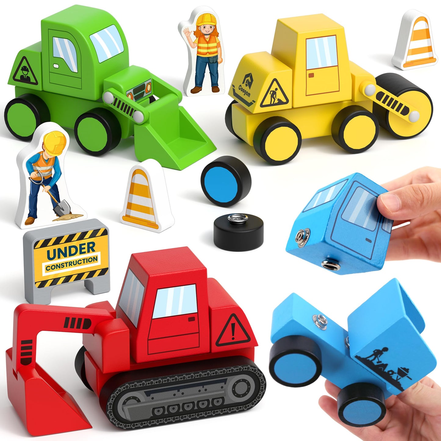 Coogam Take Apart Construction Truck Toys for Toddlers, Snap Together Engineering Car Building Block Set, STEM Fine Motor Skill Educational Montessori Toy Gift for Kids Ages 3-8