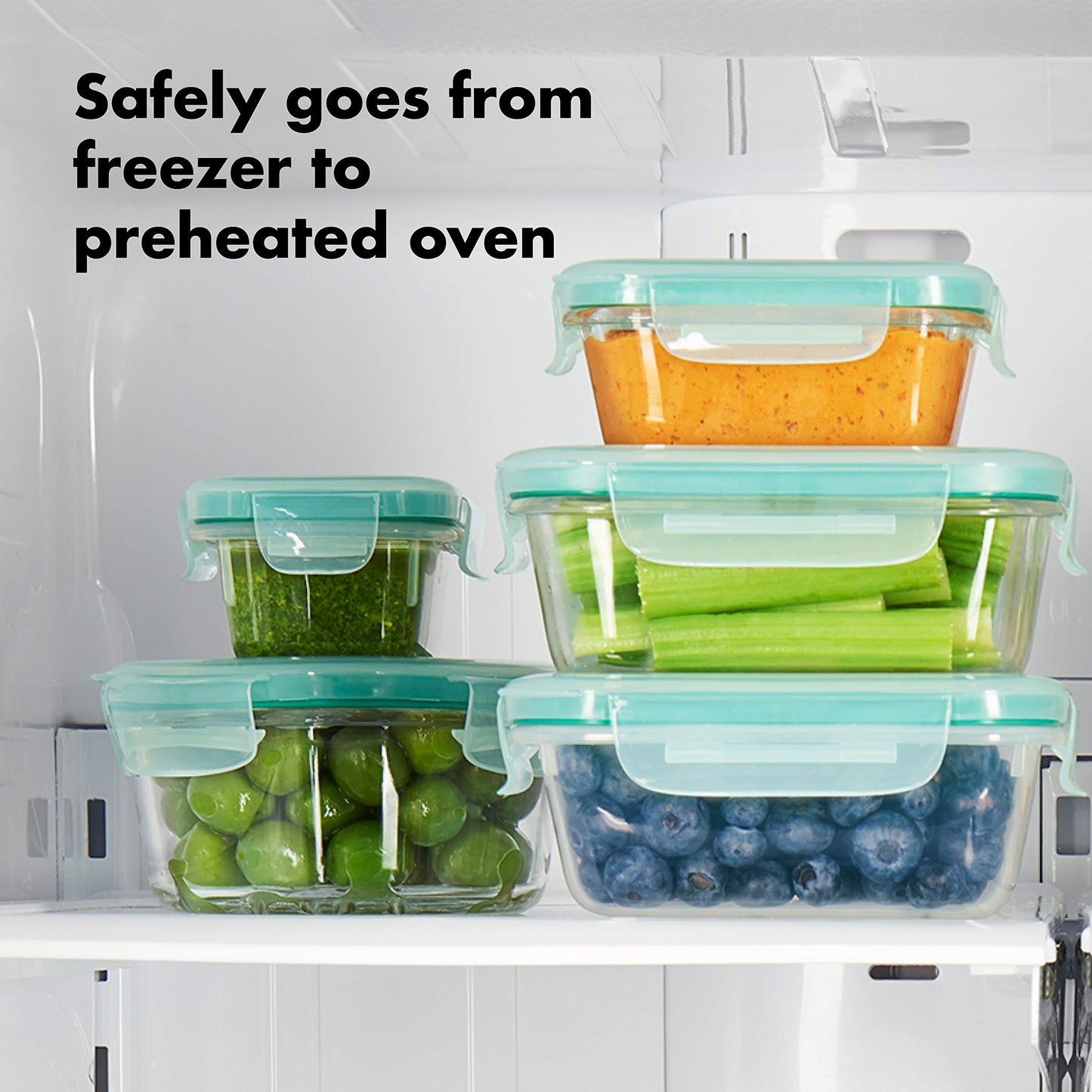 OXO Good Grips 8 Piece Smart Seal Airtight Glass Round Container Set,Blue