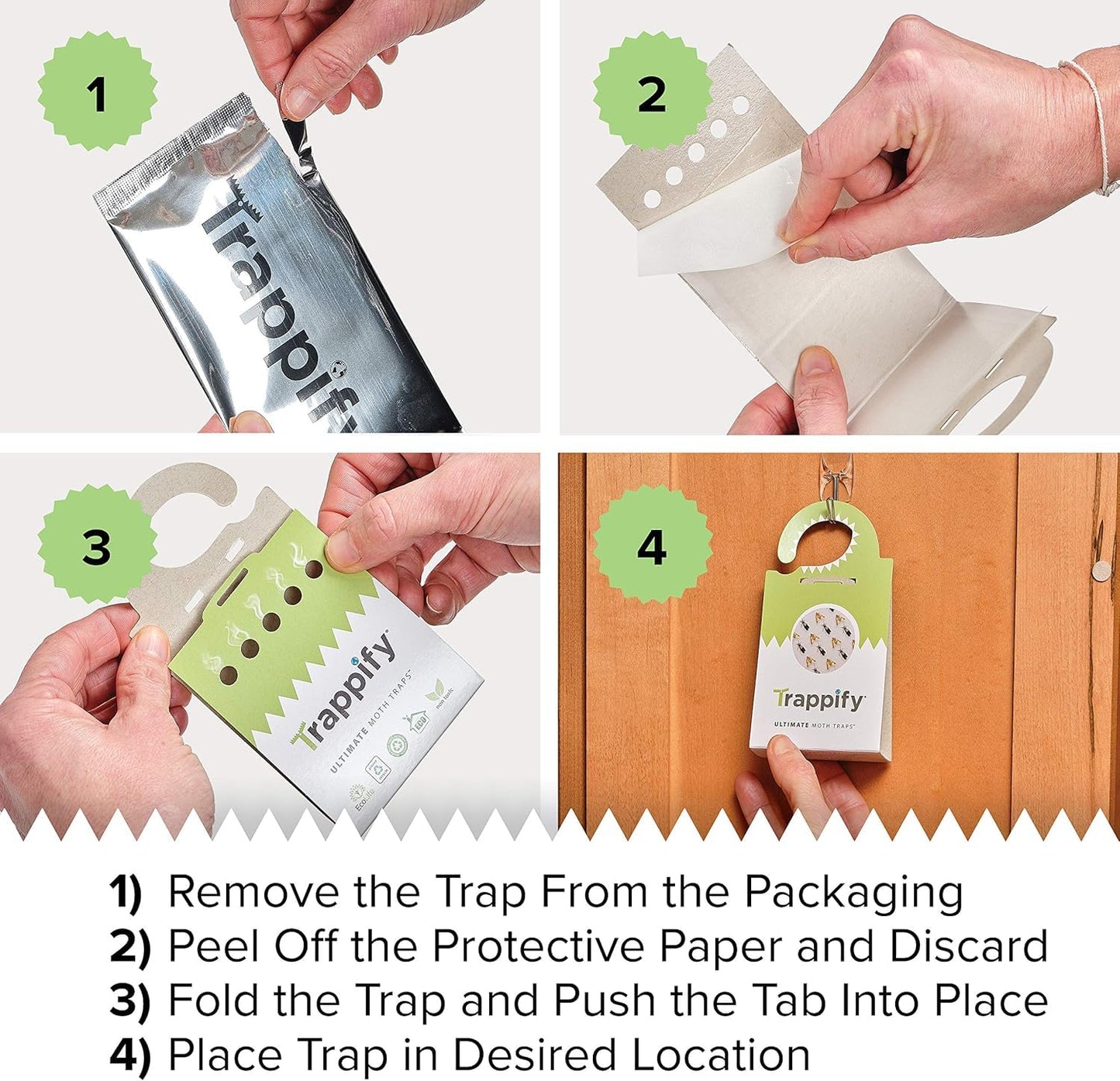 Trappify Ultimate Moth Traps: Moth Balls, Adhesive Moth Traps for Clothes - Effective Pantry Moth Traps for Home, Kitchen, Closet, Cabinet, Storage Rooms, Cupboard |Easy Setup (12 Pack)