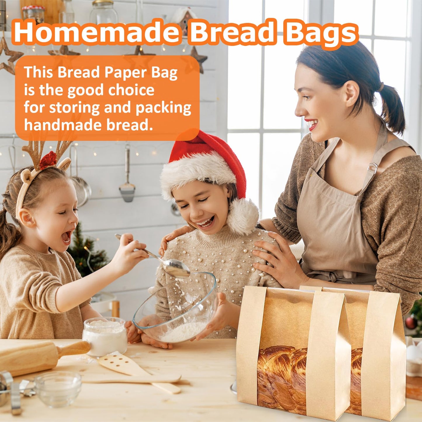 200 Pack Bread Bags for Homemade Bread Kraft Paper Bread Bags for Storing Loaves & Snacks Sourdough Bread Bags with Clear Window 13.7x8.2x3.5 Inch with Label Stickers