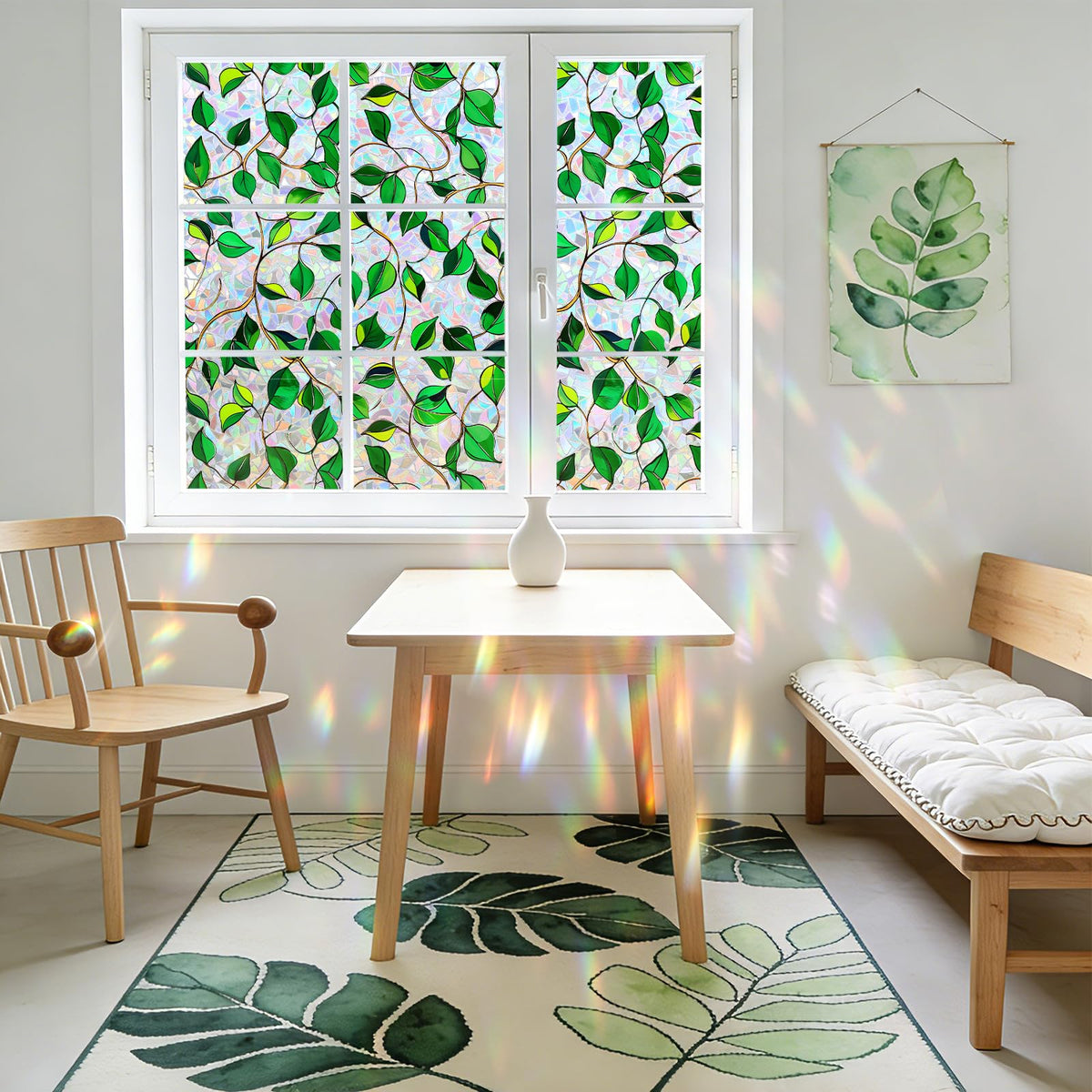 NINETREX Window Privacy Film with Installation Tools, No Glue Stained Glass Static Cling Window Tint 3D Decorative Frosted Leaf Pattern for Door and Home Decor 60 X 200cm