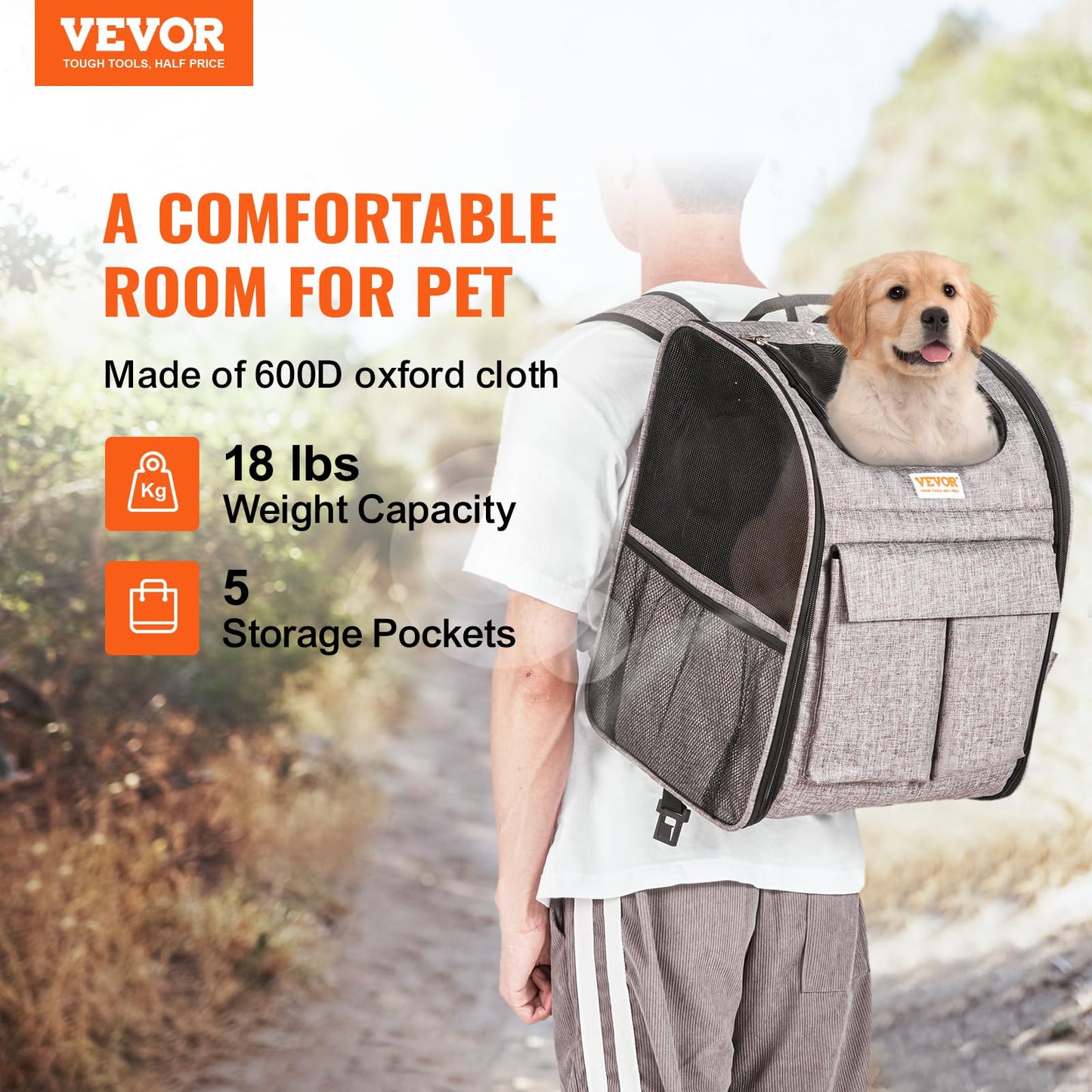 VEVOR Cat Carrier with Wheels, Rolling Pet Carrier with Telescopic Handle and Shoulder Strap, Dog Carrier with Wheels for Pets Under 18 lbs, with 1 Folding Bowl, Grey