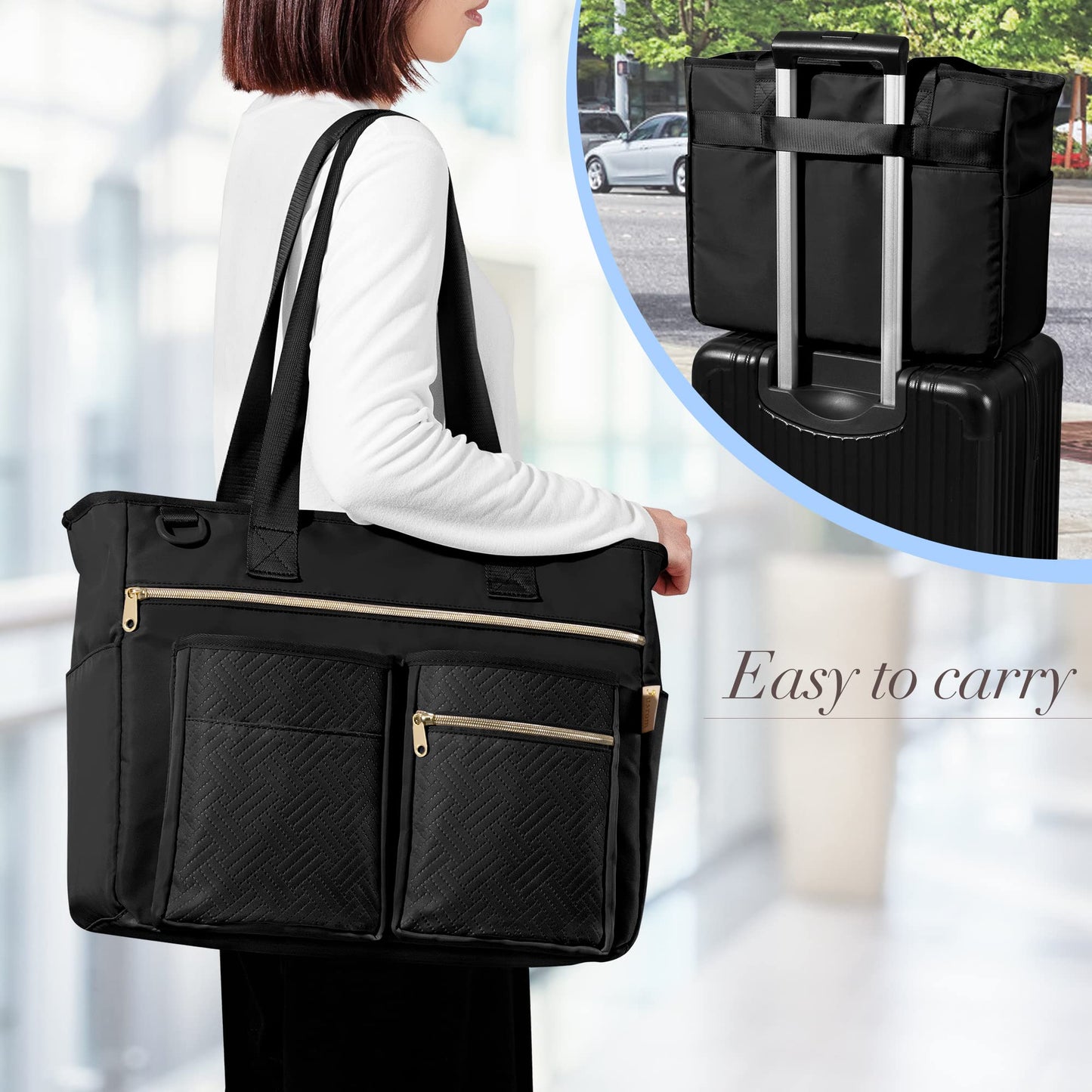 Fasrom Nurse Tote Bag for Work Nurses with Laptop Sleeve, Home Health Clinical Bag for Nursing Students and Medical Assistant, Black (Patent Design)