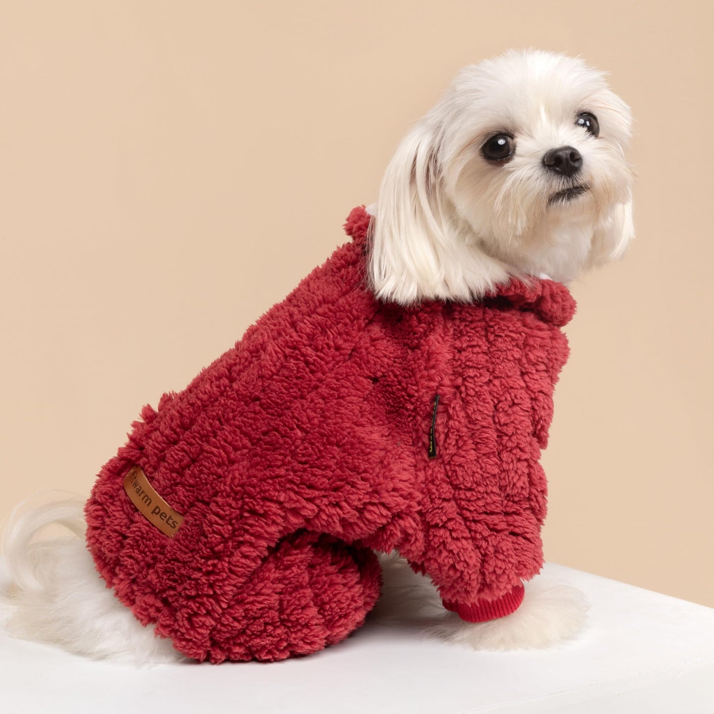 Fitwarm Turtleneck Fleece Dog Sweater Pajamas, Warm Winter Dog Clothes for Small Dogs Boy Girl, Fuzzy Pet Onesie with Feet, Red, XS