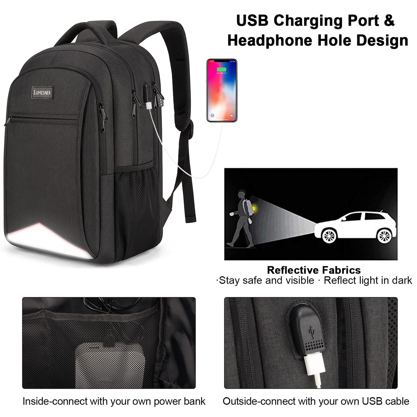 Laptop Backpack for Men,Water Resistant Travel Laptop Backpack with USB Charging Port,Anti Theft College School Backpack