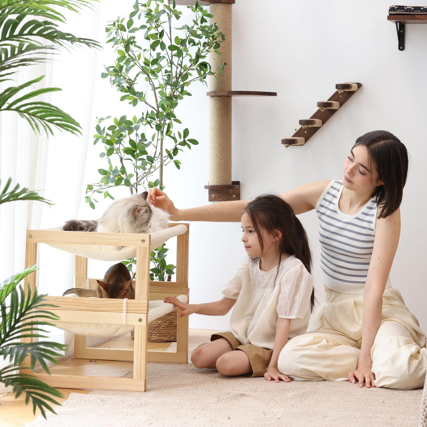 FUKUMARU Cat Bed, Plush Velvet Cat Beds for Indoor Cats, Wooden Cat Hammock, 20 x 16 Inch Cat Couch, Suitable for Cats, Dog, Bunny, Rabbit, Kitten and Small Animal