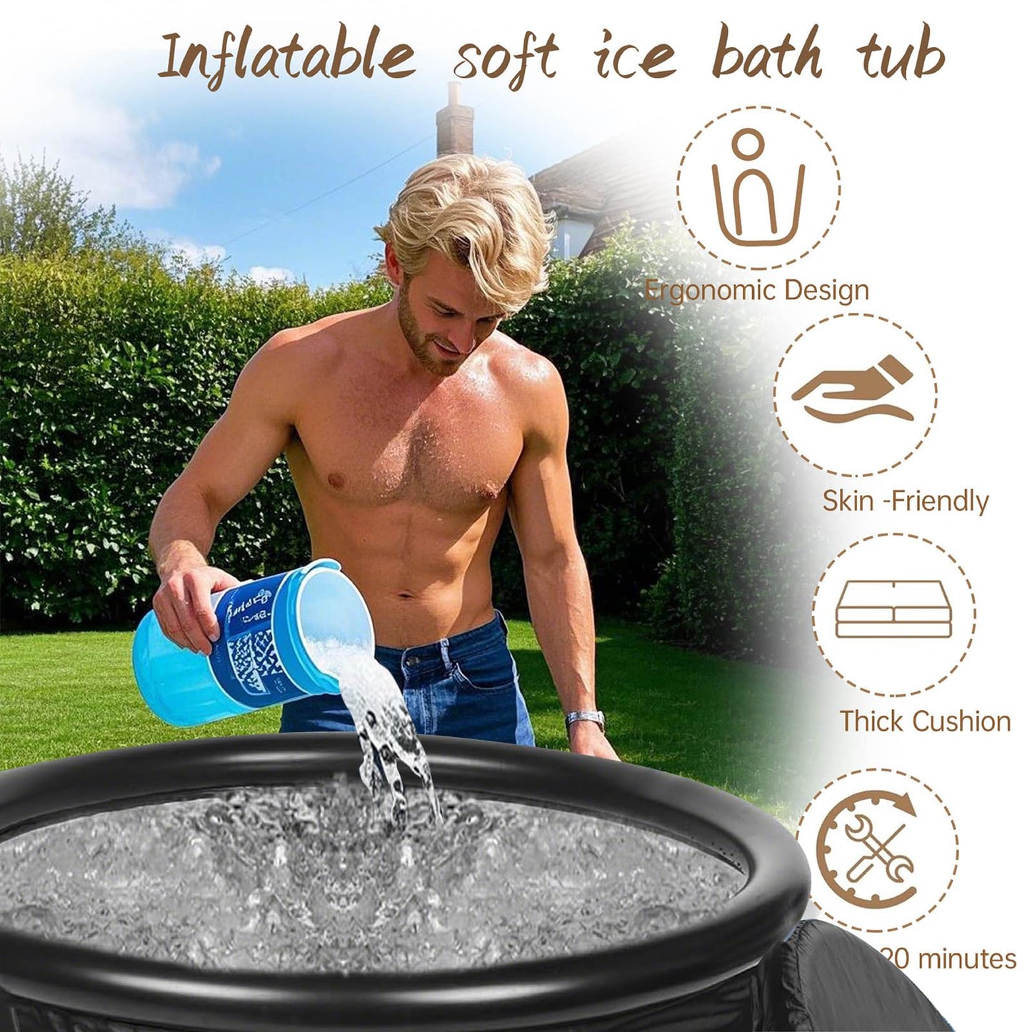 Ice Bath Tub for Athletes - Cold Plunge Tub Portable Ice Bath with Cover for Recovery & Cold Water Therapy, Inflatable Cold Plunge for Indoor Outdoor 85 * 75 cm