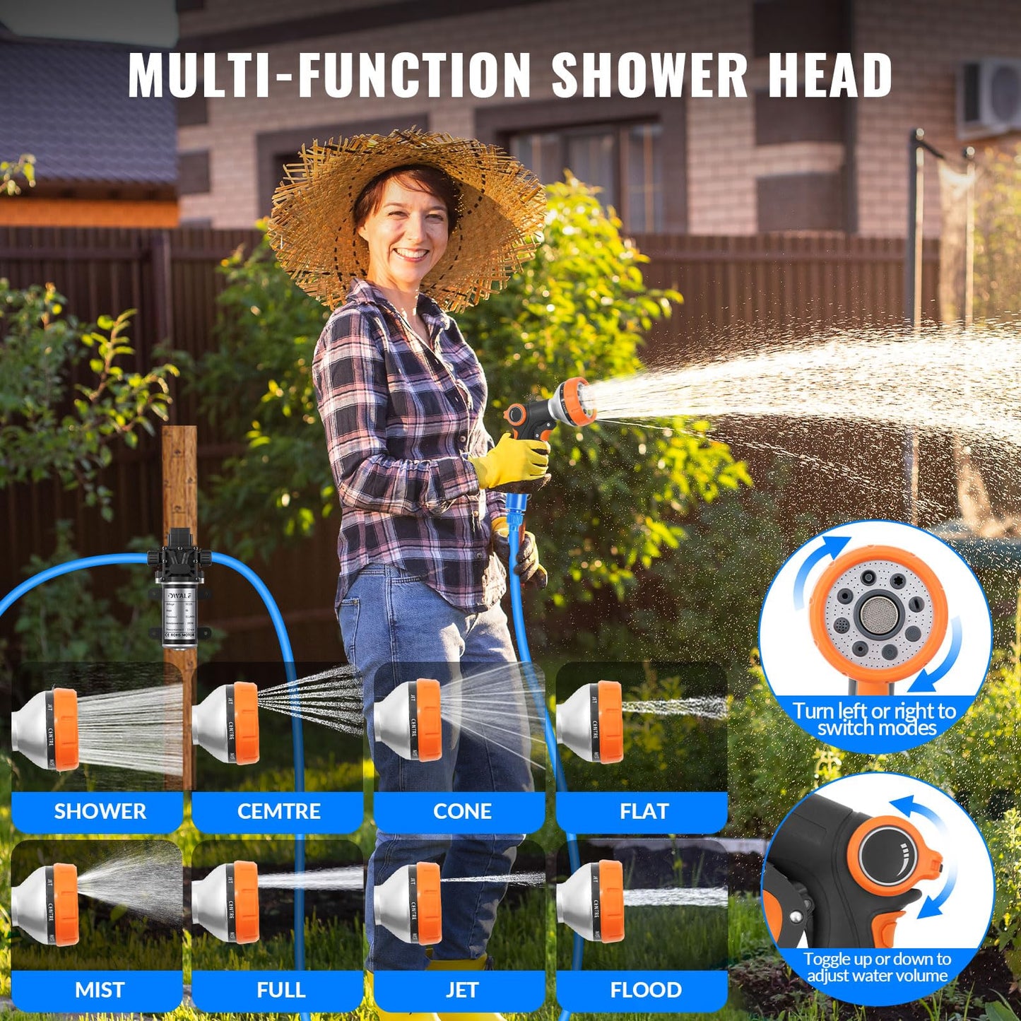 12 Volt Water Pump,100W 1.7GPM 160PSI Portable Pressure Powerful Washing Kit with Shower Head and PVC Hose for RV, Home, Car, Garden, Boat Gas Hot Water System