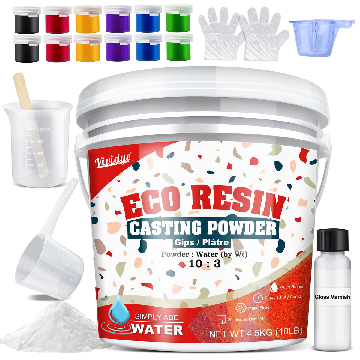 Eco Resin Casting Powders 4500g/10lbs - All-in-One Casting Resin Kit for Beginners, Water-Based ＆ Fast Curing, 20-30 Minutes Demolding - Water Activated Plaster Powder for Crafts, Art, DIY Home Decor