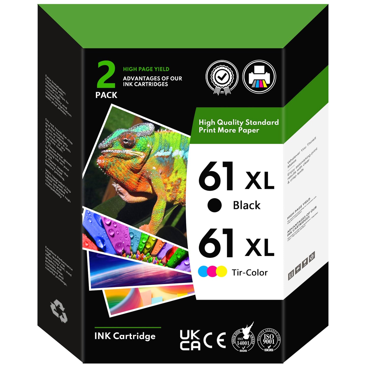 61XL 61 XL Ink Cartridge Replacement for HP 61 Ink Deskjet 1000 1050 1512 1513 2540 2542 2549 3510 3050 3050A 4630 5530 Envy 4500 4501 4502 5530 Officejet 4630 4635 Printer (1 Black,1 Tri-Color)