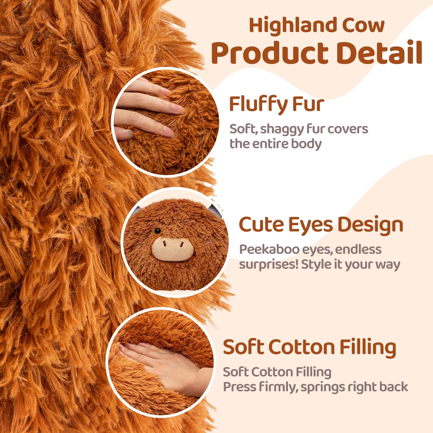 4 Lbs Weighted Stuffed Animals - Heavy Belly & Limbs, 23" Highland Cow Plush for a Realistic Hug, Super Soft Fluffy Plush Toy for Kids and Adults