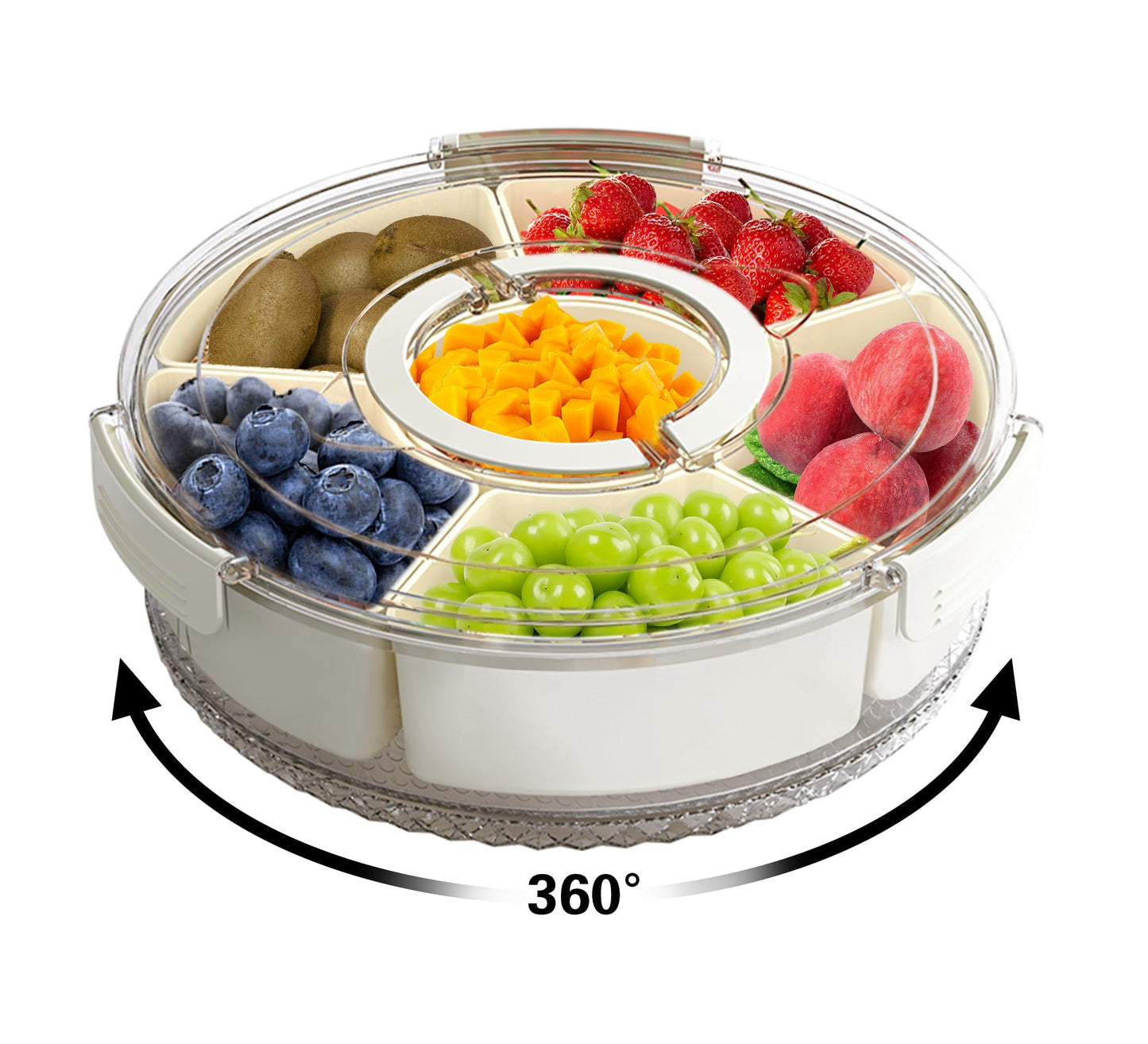 STORICANS Rotating Snack Box Container, Divided Serving Tray with Lid and Handle, Snack Organizer for Adults Fruit Tray, Veggie Tray, Perfect for Party, Entertaining 1 Pack