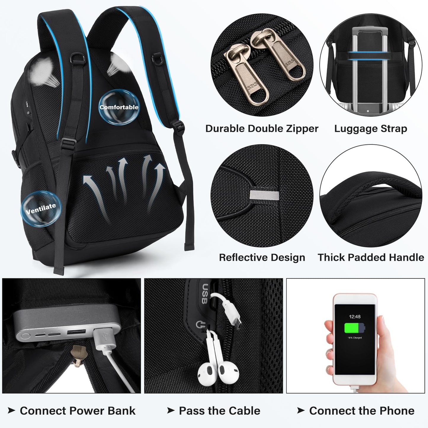 RAINSMORE Insulated Lunch Backpack for Men Women, 17.3 Inch Laptop Backpack with lunch compartment and USB Port and TSA Approved, for Work, Travel, Daily Life