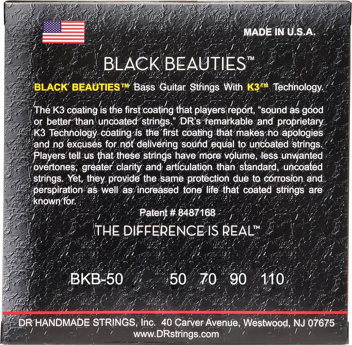 DR Strings BKB-50 Black K3 Coated Bass Strings - Heavy, 50-110