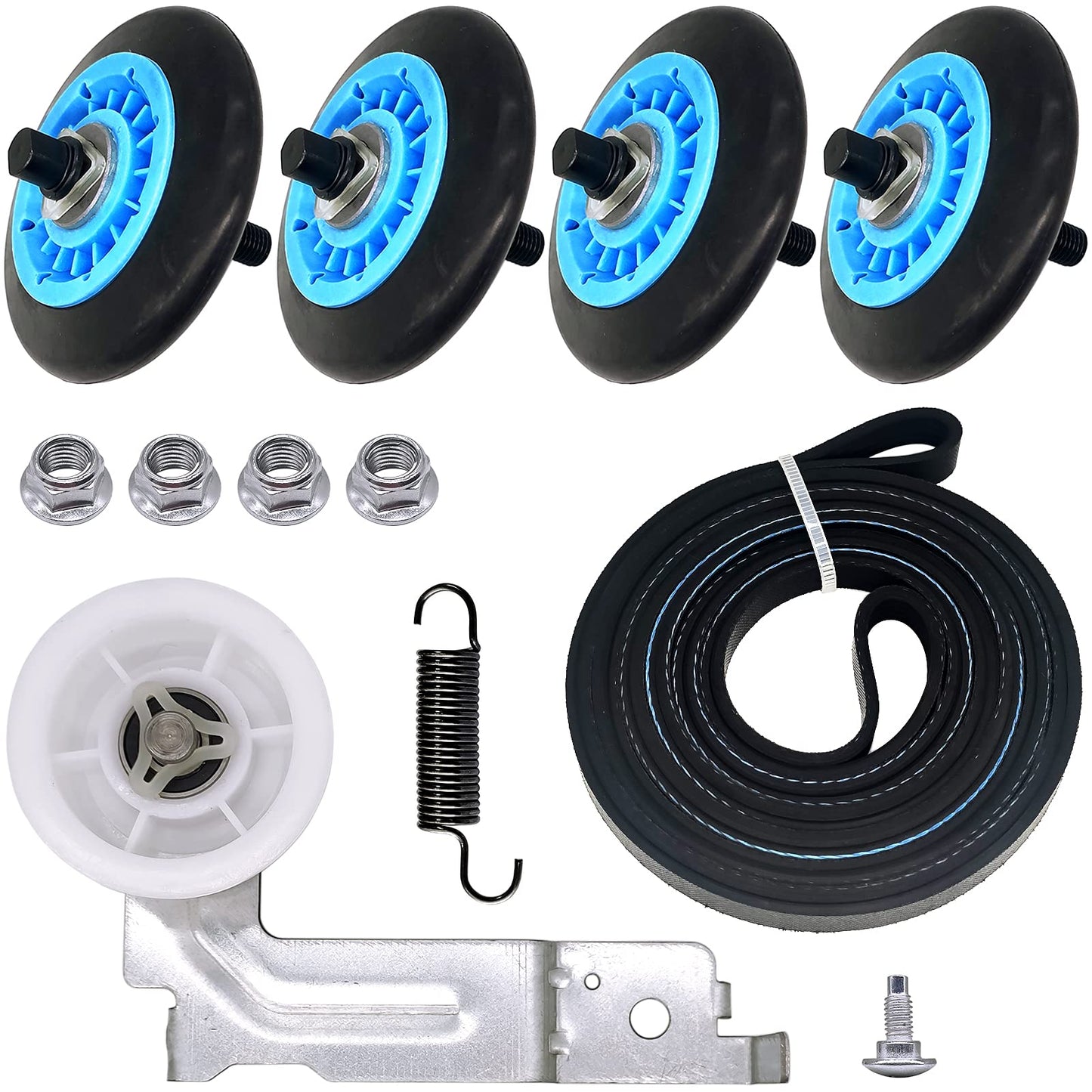 Dryer Repair Kit Replacement for Samsung Includes DC97-16782A Drum Roller, 6602-001655 Tension Belt, DC61-01215B Tension Spring and DC93-00634A Idler Pulley Replace AP5325135, PS4221885, PS4133825