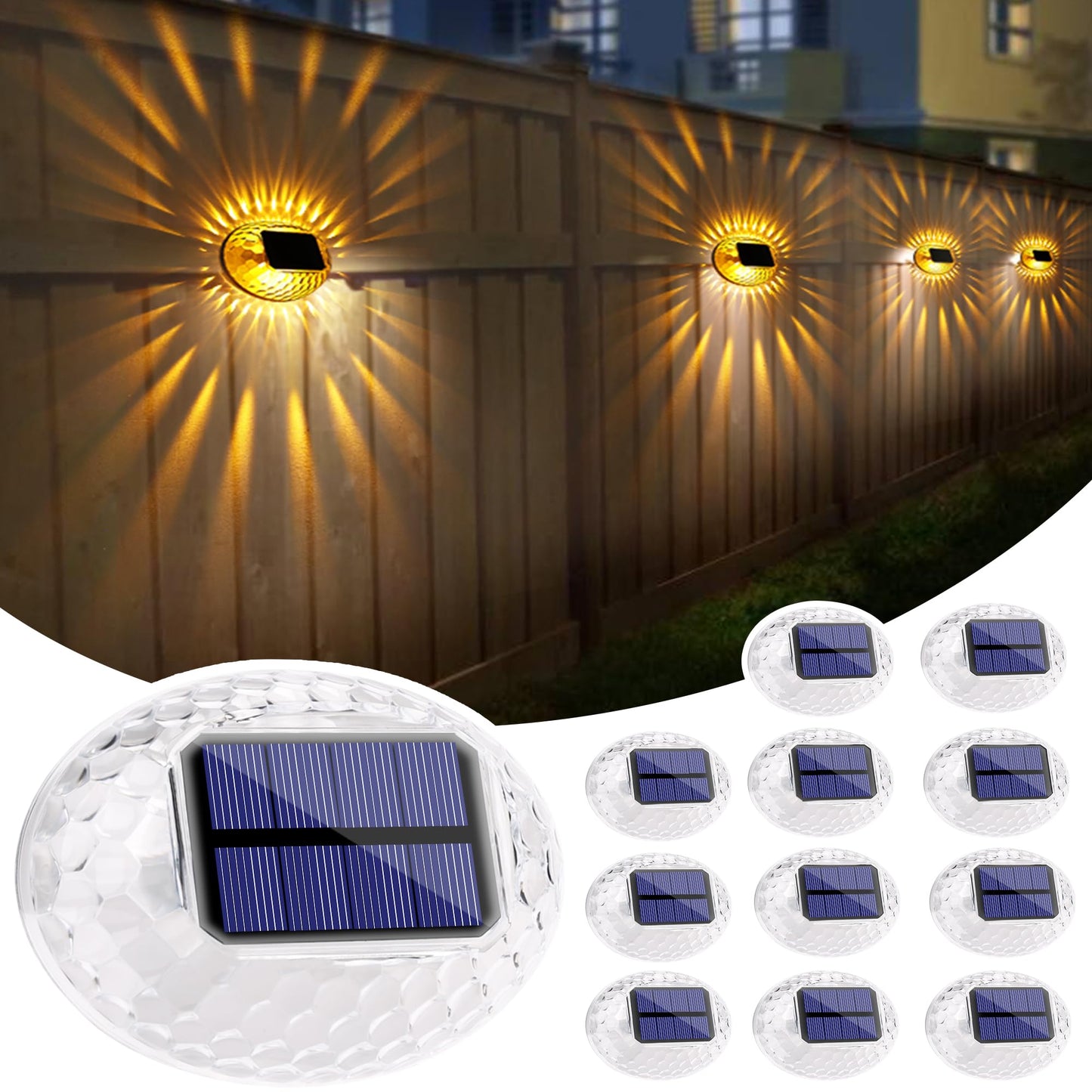 LYHOPE Solar Fence Lights Outdoor, IP65 Waterproof Solar Light for Outside, 12Pack Solar Deck Lights for Backyard Railing Patio Deck Fence Stair Railing Wall Outdoor Decorations(Warm White)