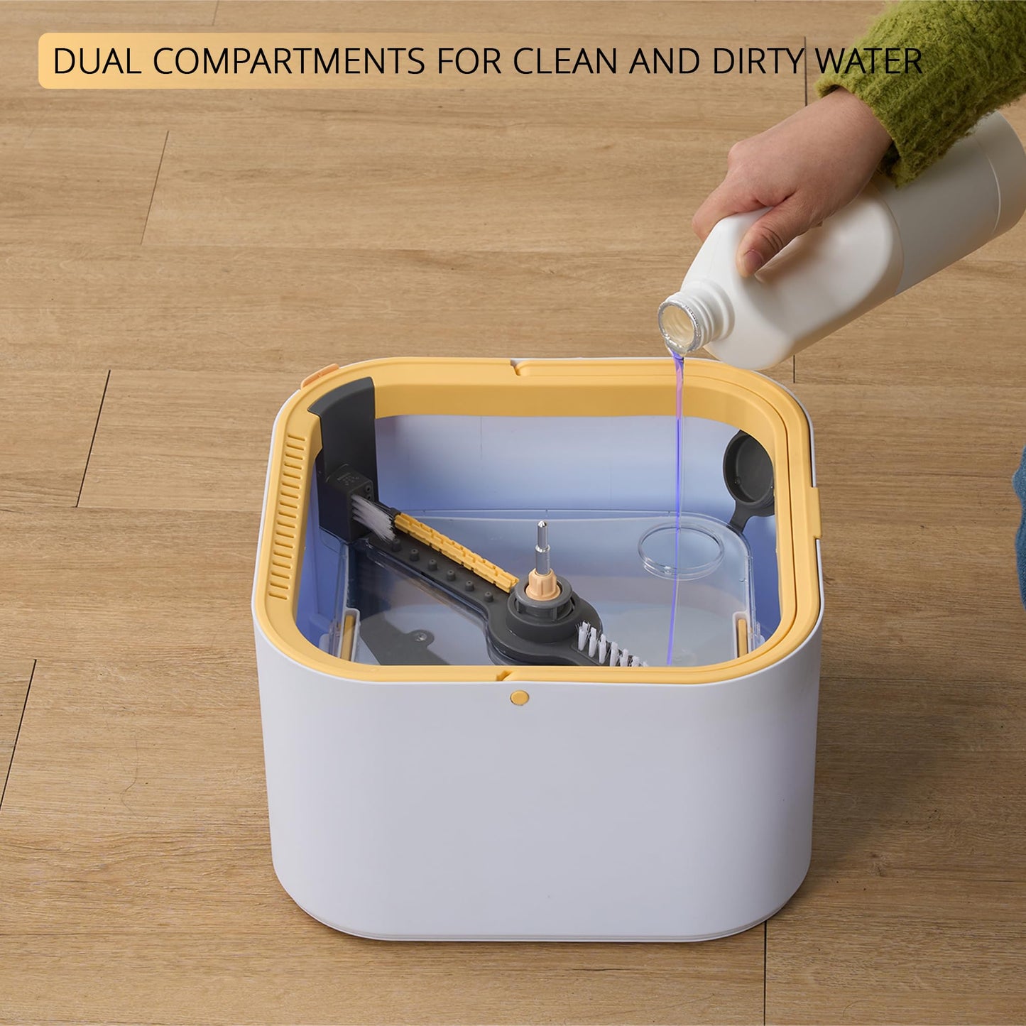 True & Tidy® TrueClean Spin Mop 2.0 w/Detachable Inner Bucket, Self Standing, Separates Clean and Dirty Water, Foldable Square Mop Head, Triple Jet Stream w/Hidden Brush, Replaceable 2pc Pads