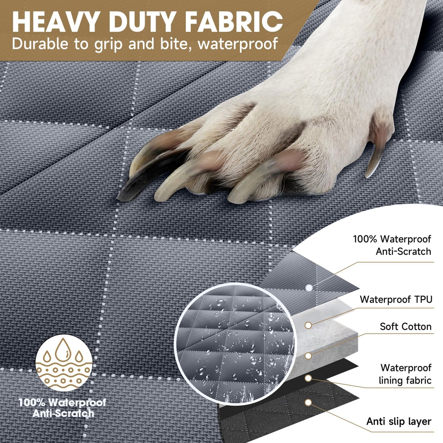 SANQITARA XL Dog Seat Cover for Truck with Flip Up Rear Seats, Waterproof Dog Back Seat Floor Cover with Door Protector & Pet Seat Belt for Crew Cab Trucks, Pet Truck Accessories for F150