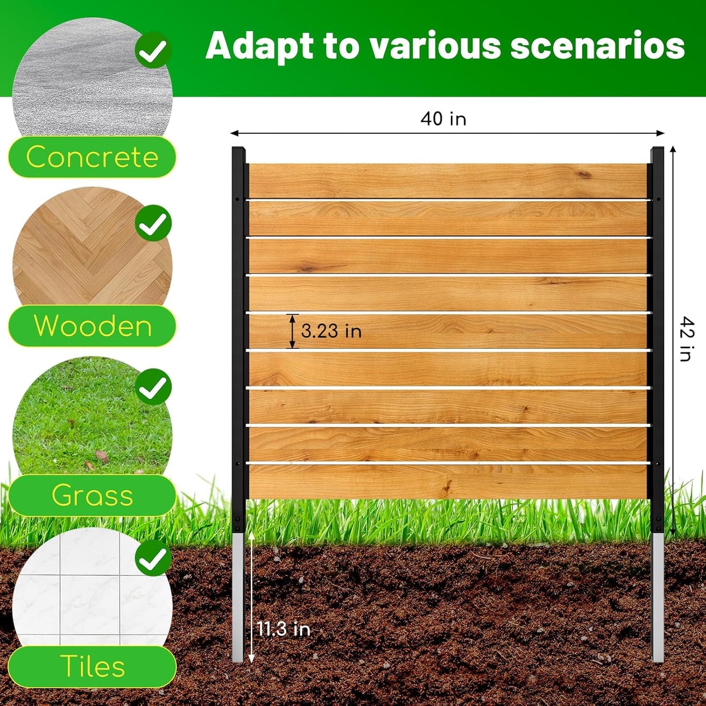 2 Panels No Dig Wooden Privacy Fence Screen, 42" H X 40" W Outdoor Air Conditioner Fences, Hide Trash Bins Or Ac Units, Decorative Garden, Patio, Backyard Fence -Temporary Fencing