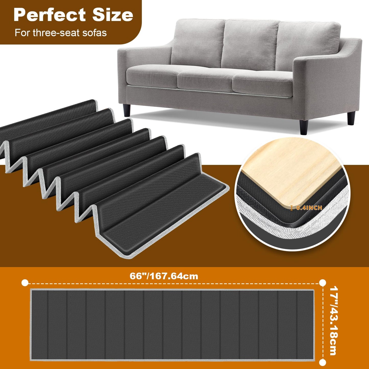 Couch Cushion Support for Sagging Seat - Sofa Saver Protector Insert Board for Sagging Cushions, Fit Most Couch with Non-Slip Durable Surface & Extra Thick MDF & Round Corner Treatment, 17"x66"