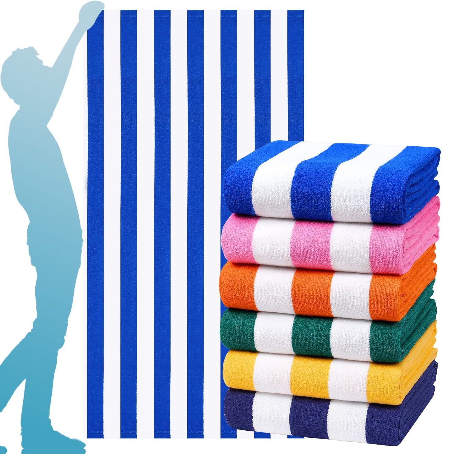 6 Packs Oversized 72x40 Inch Stripe Beach Towel Thin Terry Set XL Big Extra Large Accessories Essentials Soft Clearance Super Absorbent Pool Travel Bath Swim Camping Towels Bulk Men Women Adults Gift